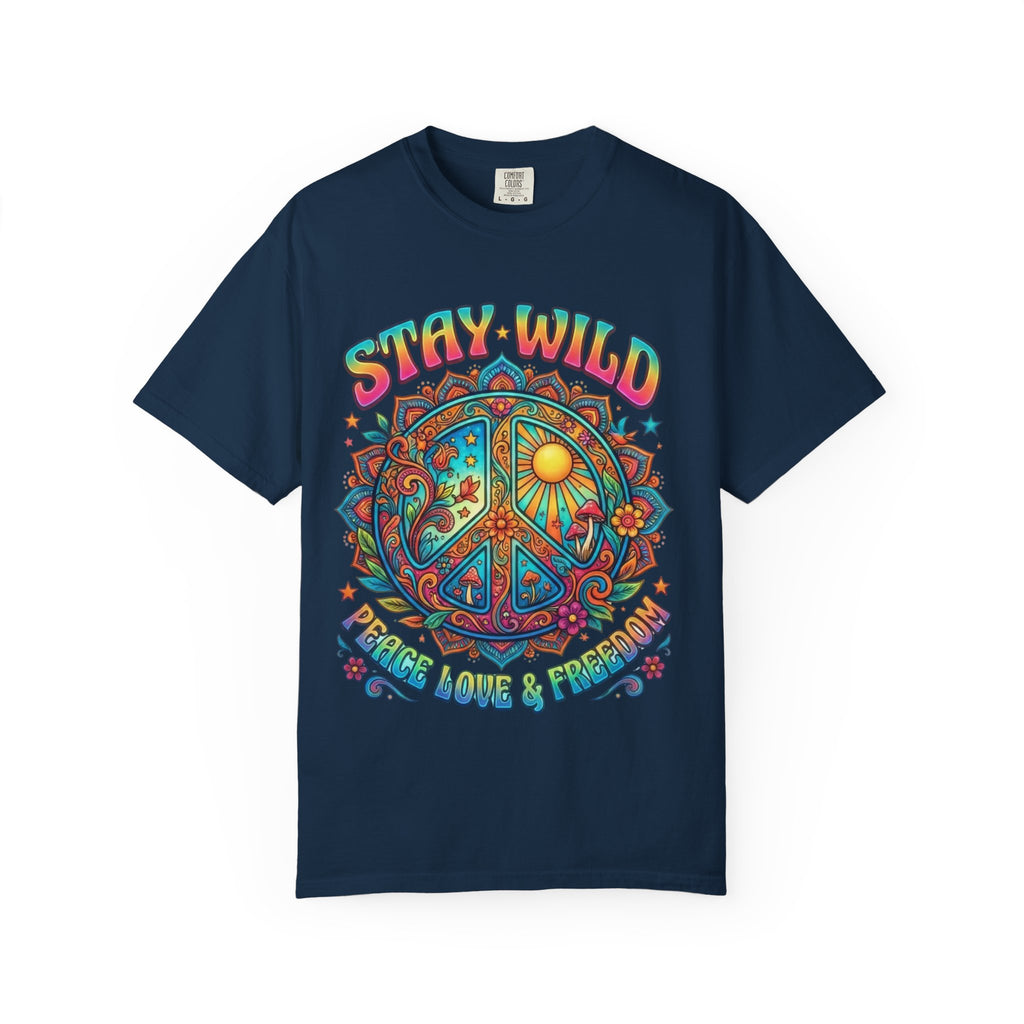 Stay Wild Peace Sign T-Shirt — Retro Psychedelic Love & Freedom Tee