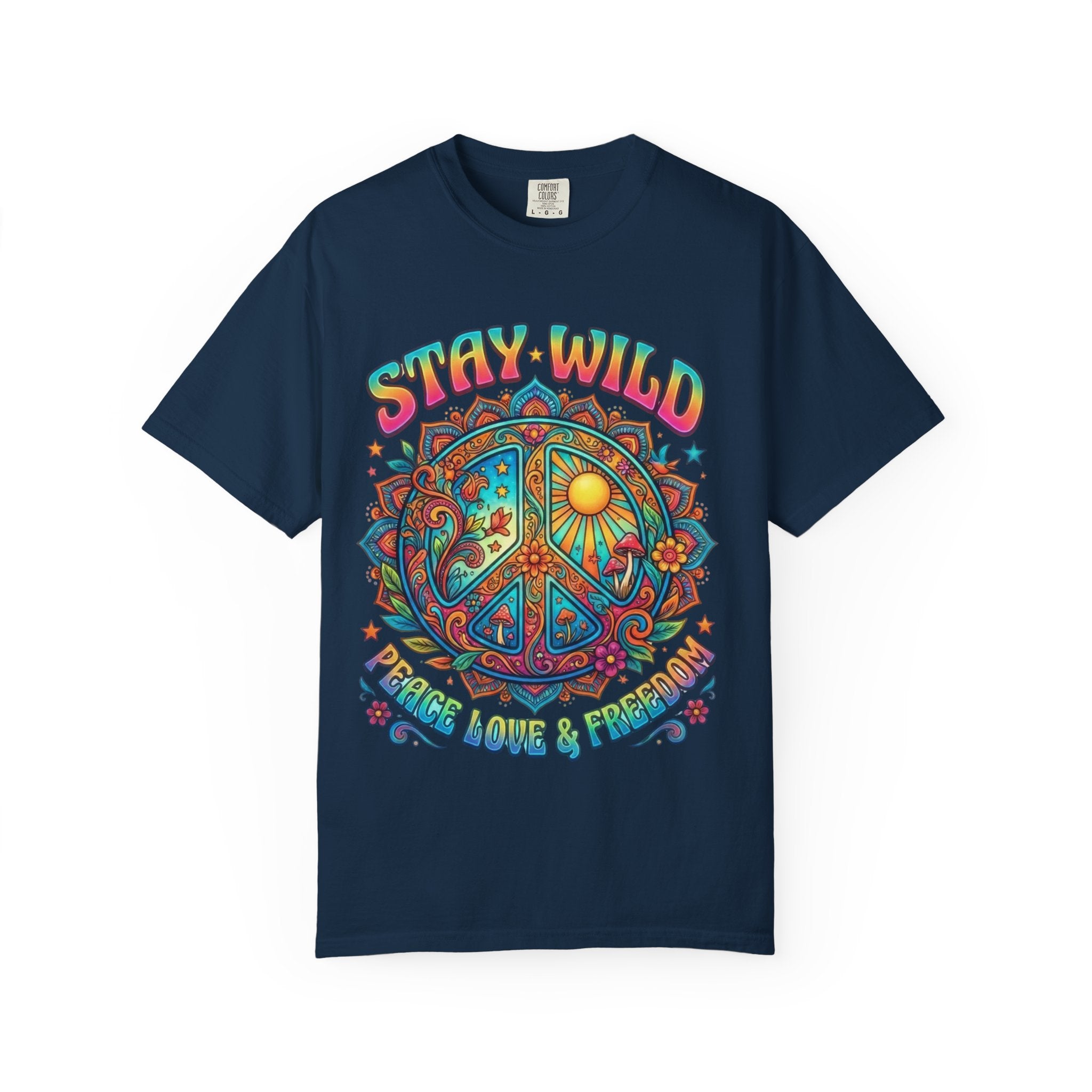 Stay Wild Peace Sign T-Shirt — Retro Psychedelic Love & Freedom Tee