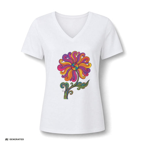 Damen V-Ausschnitt T-Shirt Blumenkind – Blumen Paisley Retro | musikworlds Artist Collection – AI GENERATED / KI-GENERIERT