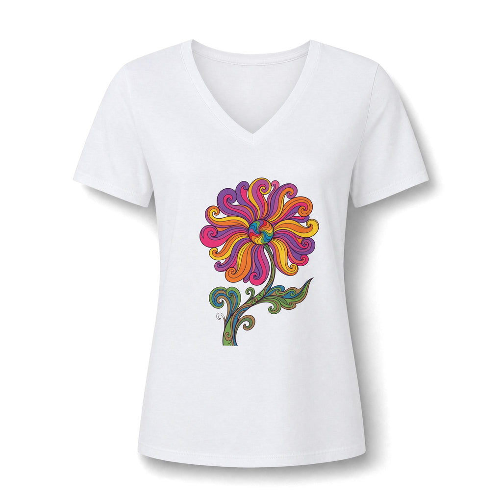 Damen V-Neck Tee Retro Floral Paisley – Boho Grafik-Shirt | musikworlds Artist Collection