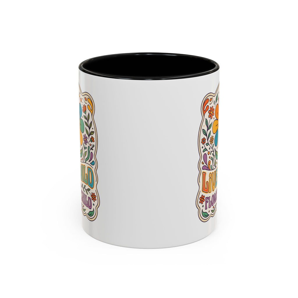 Live Wild Flower Child Coffee Mug – Retro Floral Smiley Design (11/15oz)