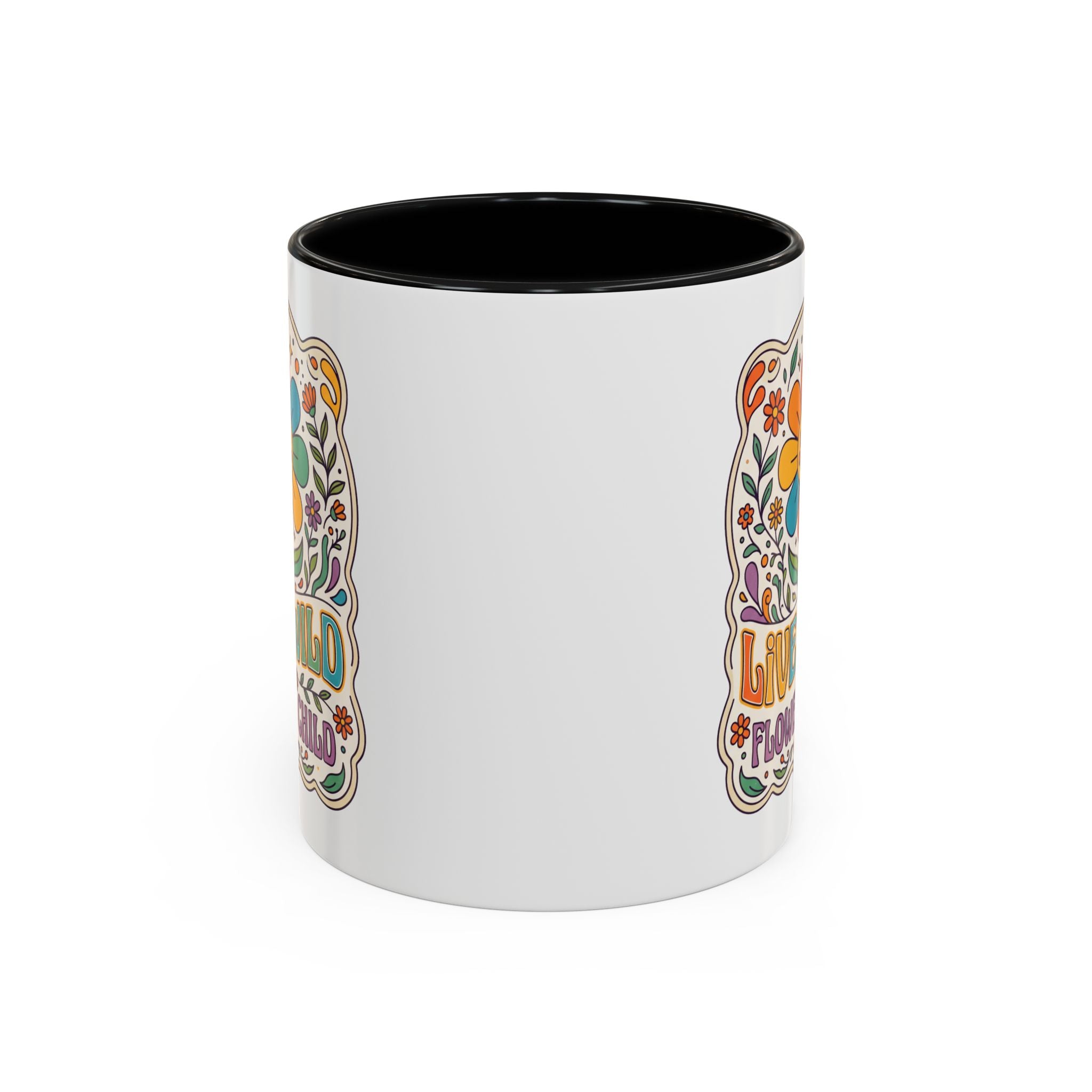 Live Wild Flower Child Coffee Mug – Retro Floral Smiley Design (11/15oz)