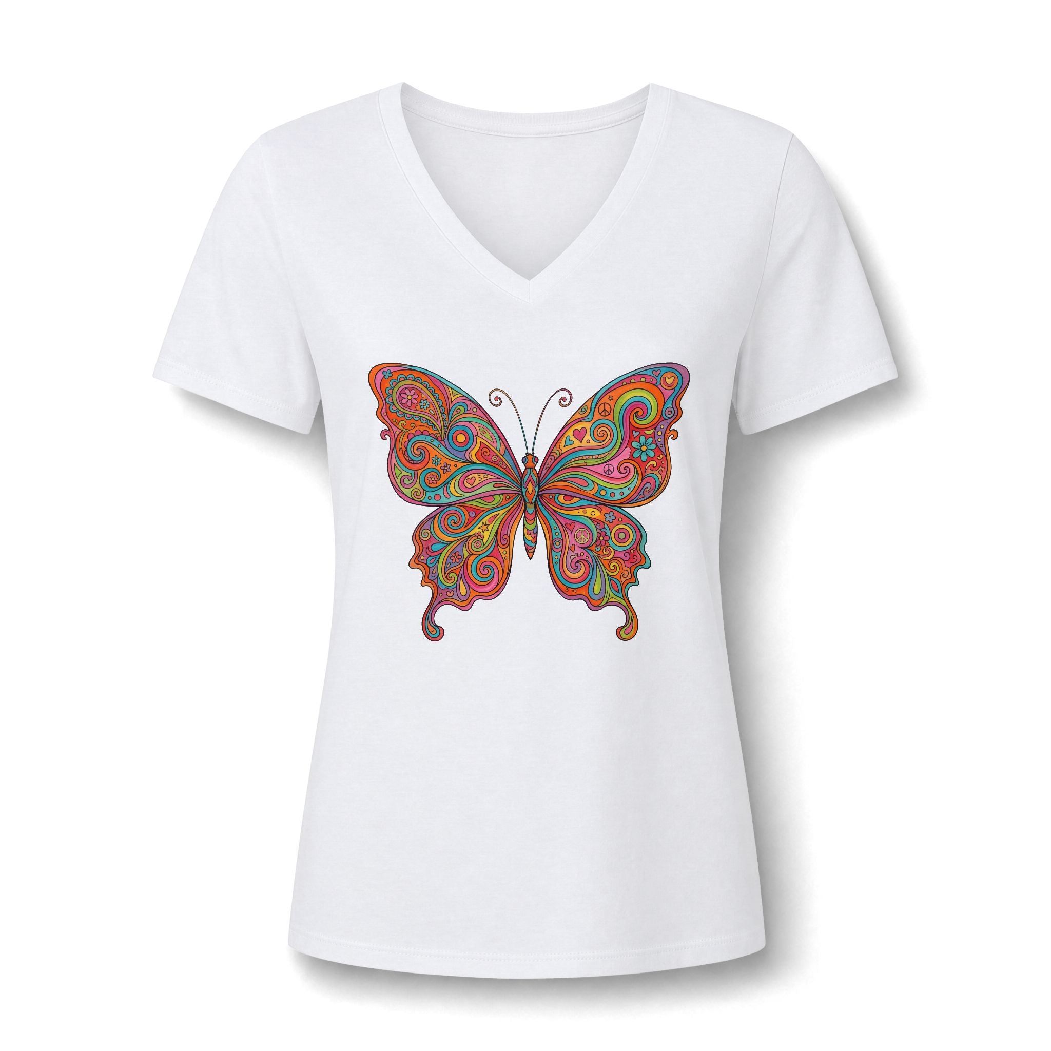 Butterfly Paisley V-Neck Tee – Buntes Boho Damen-Shirt | musikworlds Artist Collection