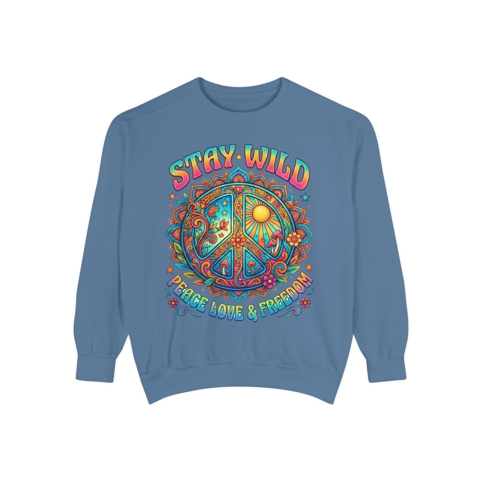 Stay Wild Peace Sign Sweatshirt — Retro Hippie Peace, Love & Freedom Crewneck