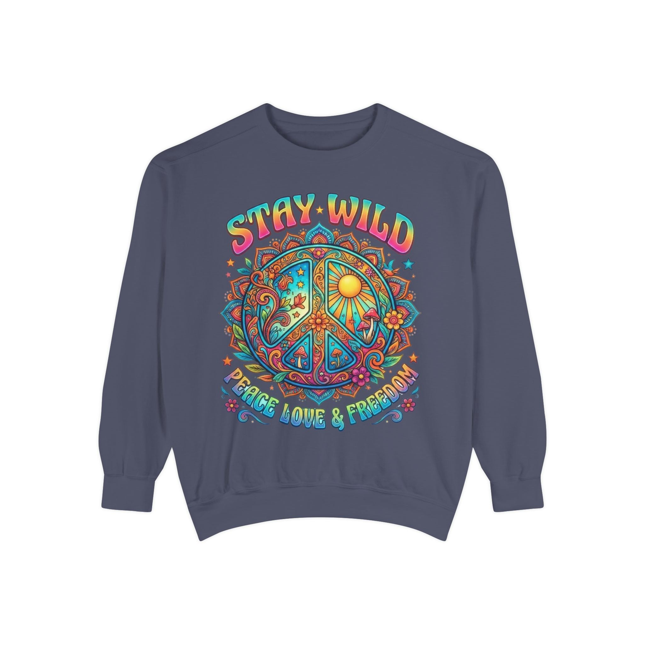 Stay Wild Peace Sign Sweatshirt — Retro Hippie Peace, Love & Freedom Crewneck