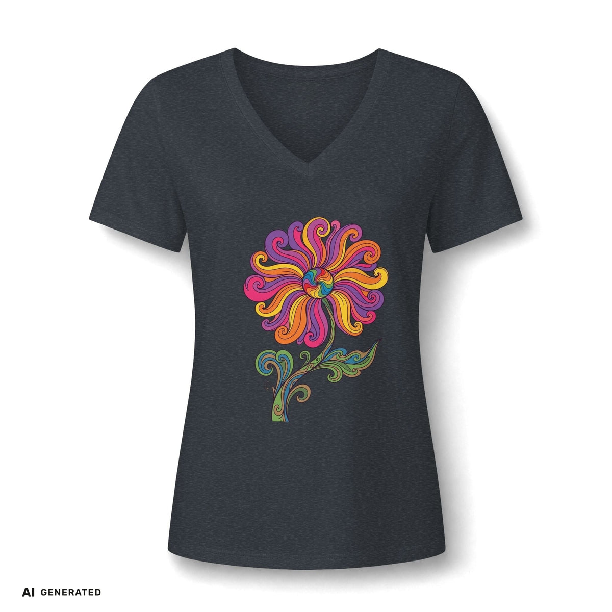 Damen V-Ausschnitt T-Shirt Blumenkind – Blumen Paisley Retro | musikworlds Artist Collection – AI GENERATED / KI-GENERIERT