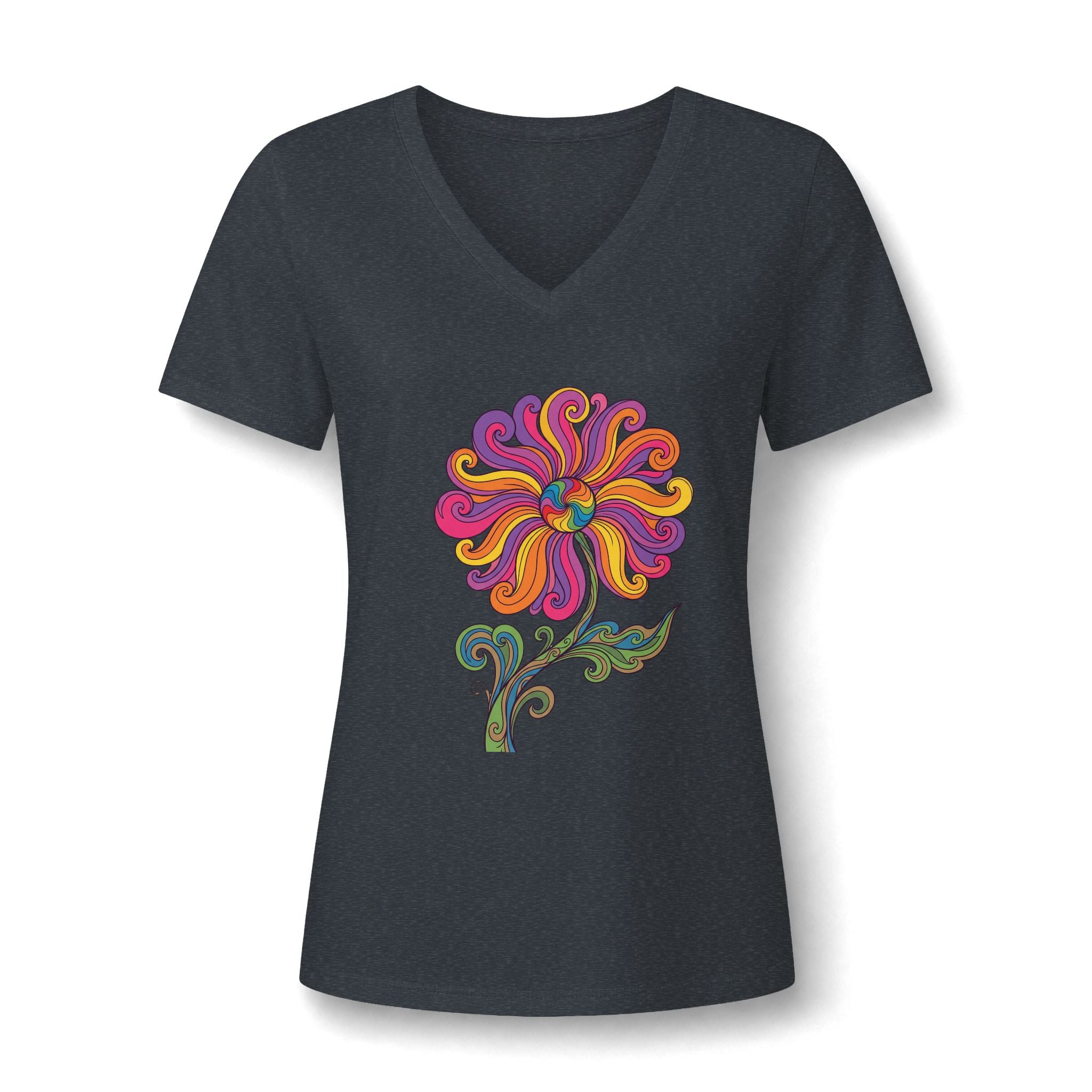 Damen V-Neck Tee Retro Floral Paisley – Boho Grafik-Shirt | musikworlds Artist Collection