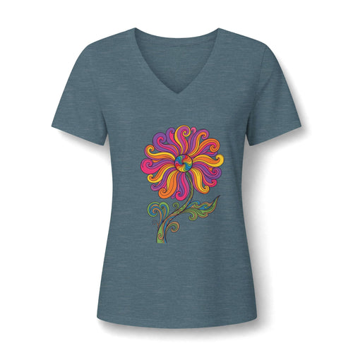 Blumenkind V-Neck Shirt – Damen Boho Blumen Grafik-Tee Retro Paisley | musikworlds Artist Collection
