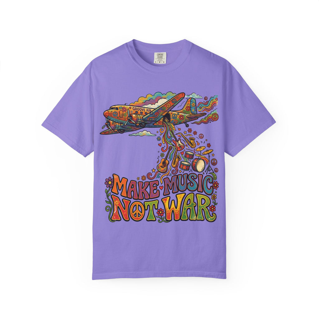 Make Music Not War T-Shirt — Retro Psychedelic Peace & Music Graphic Tee