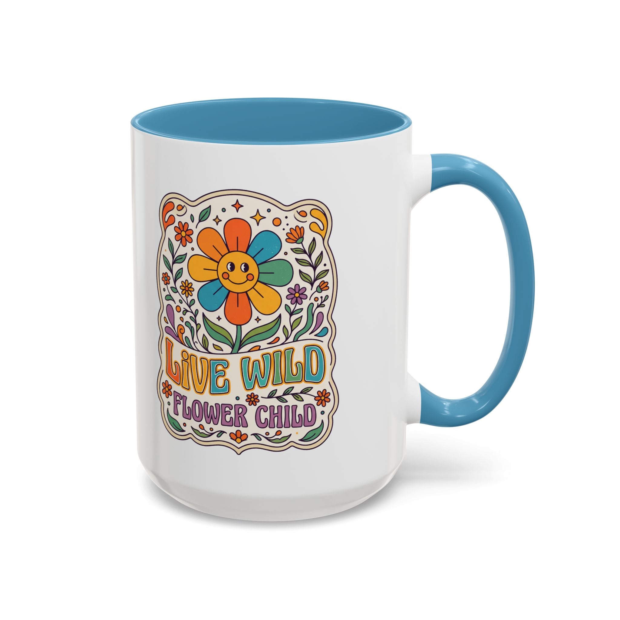 Live Wild Flower Child Kaffeetasse – Retro Floral Smiley Mug | musikworlds Artist Collection