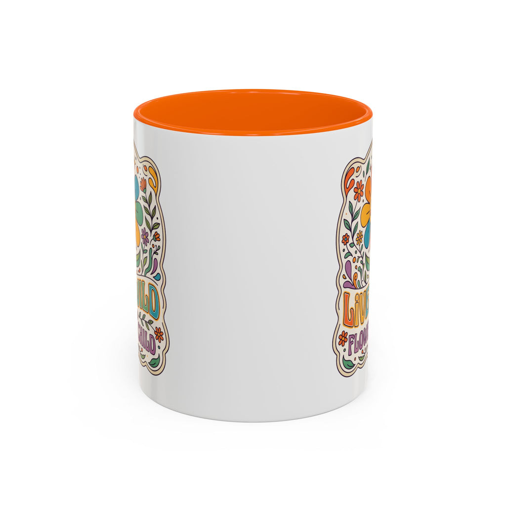 Live Wild Flower Child Coffee Mug – Retro Floral Smiley Design (11/15oz)