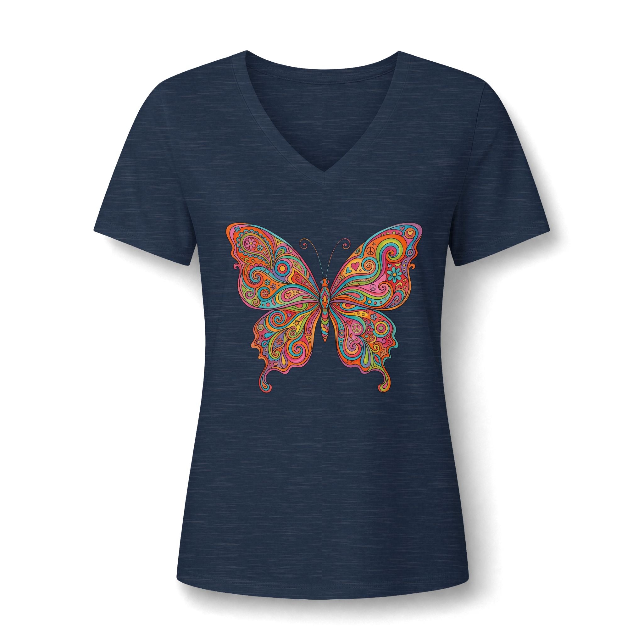 Butterfly Paisley V-Neck Tee – Buntes Boho Damen-Shirt | musikworlds Artist Collection