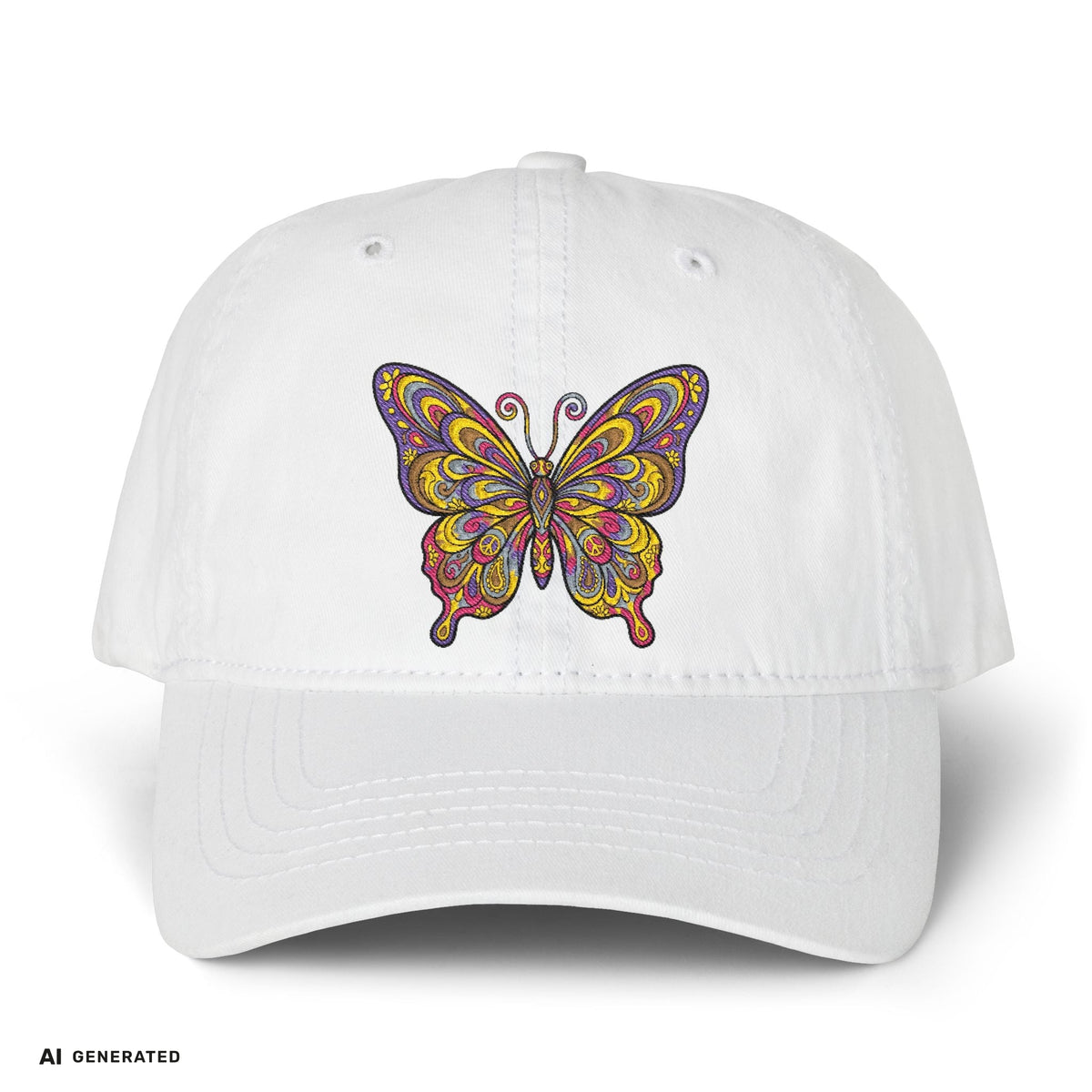 Vintage Damen Cap Schmetterling – Verstellbare Boho-Mütze | musikworlds Artist Collection – AI GENERATED / KI-GENERIERT