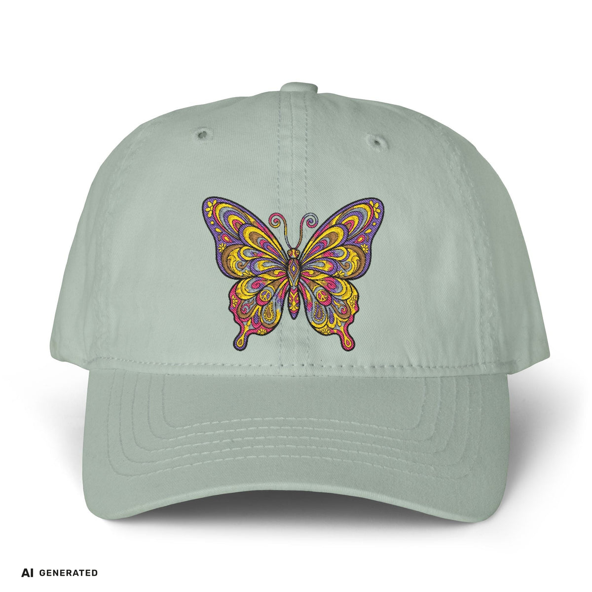 Vintage Damen Cap Schmetterling – Verstellbare Boho-Mütze | musikworlds Artist Collection – AI GENERATED / KI-GENERIERT