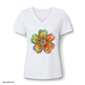 Damen V-Neck Watercolor Floral Bloom – Orange & Türkis Shirt | musikworlds Artist Collection – AI GENERATED / KI-GENERIERT