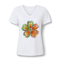Damen V-Neck Watercolor Floral Bloom – Orange & Türkis Shirt | musikworlds Artist Collection