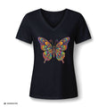 Damen V-Neck Butterfly Tee – Buntes Boho Schmetterlings-Shirt | musikworlds Artist Collection – AI GENERATED / KI-GENERIERT