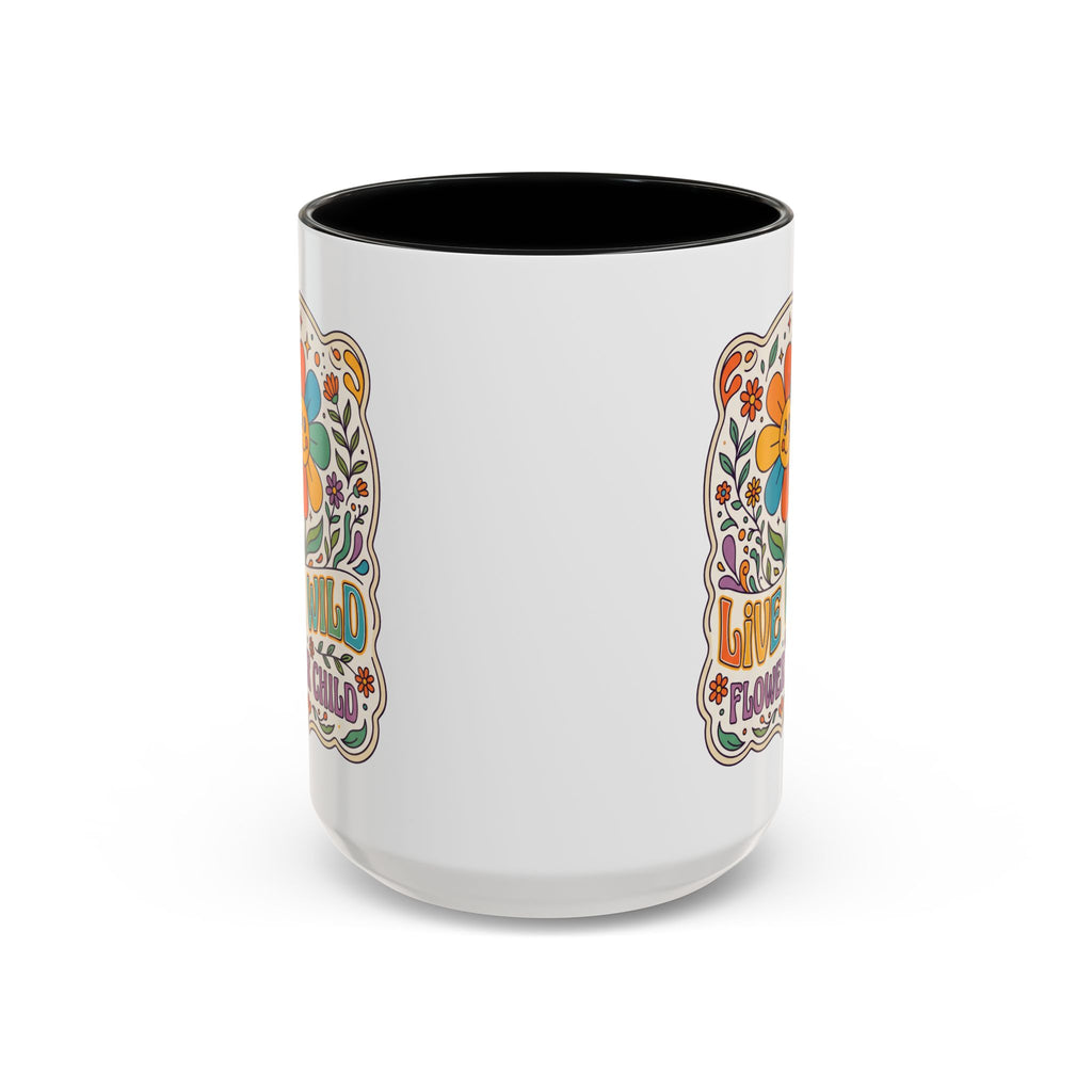 Live Wild Flower Child Coffee Mug – Retro Floral Smiley Design (11/15oz)
