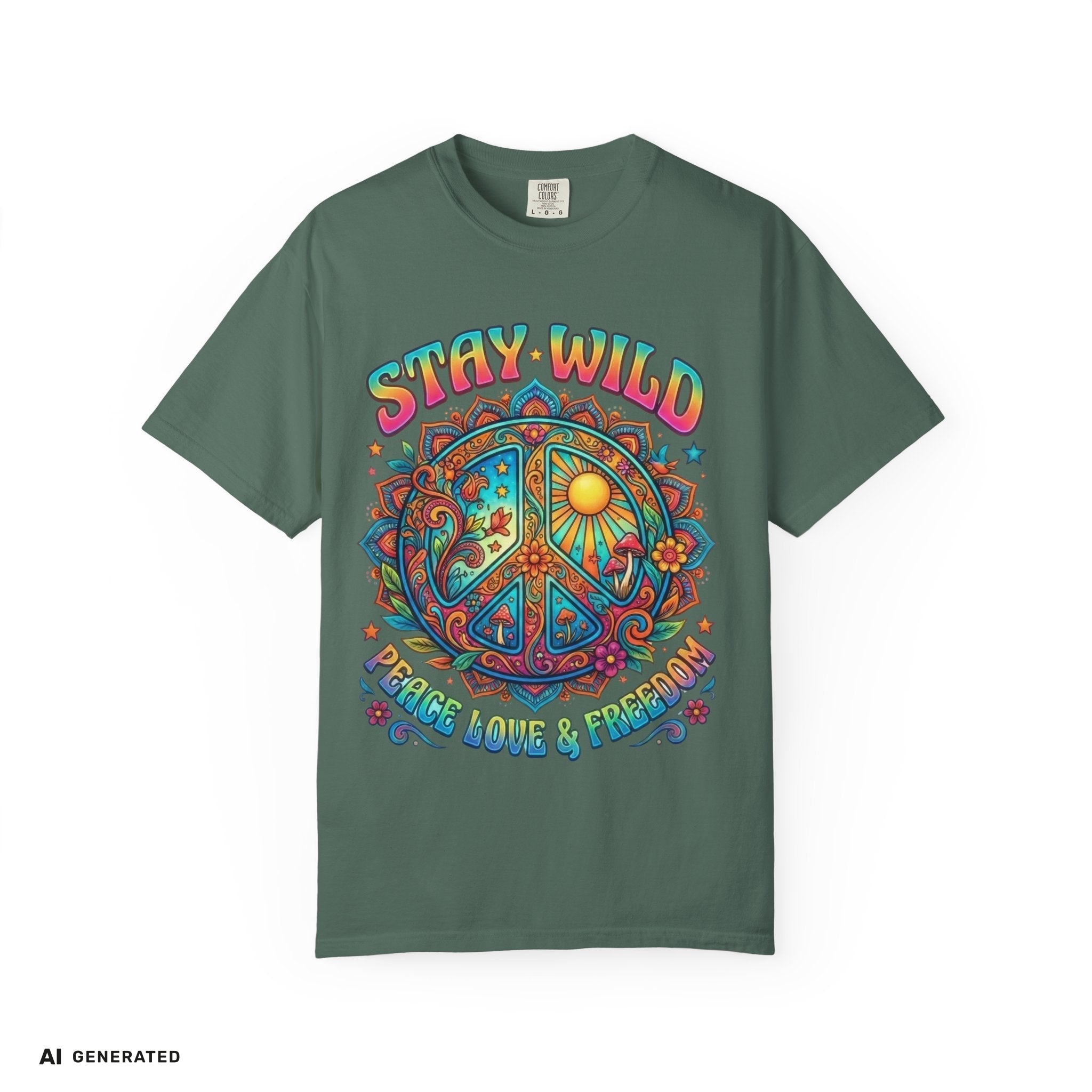 Stay Wild Peace Sign T-Shirt – Retro Psychedelic Tee | musikworlds Artist Collection – AI GENERATED / KI-GENERIERT