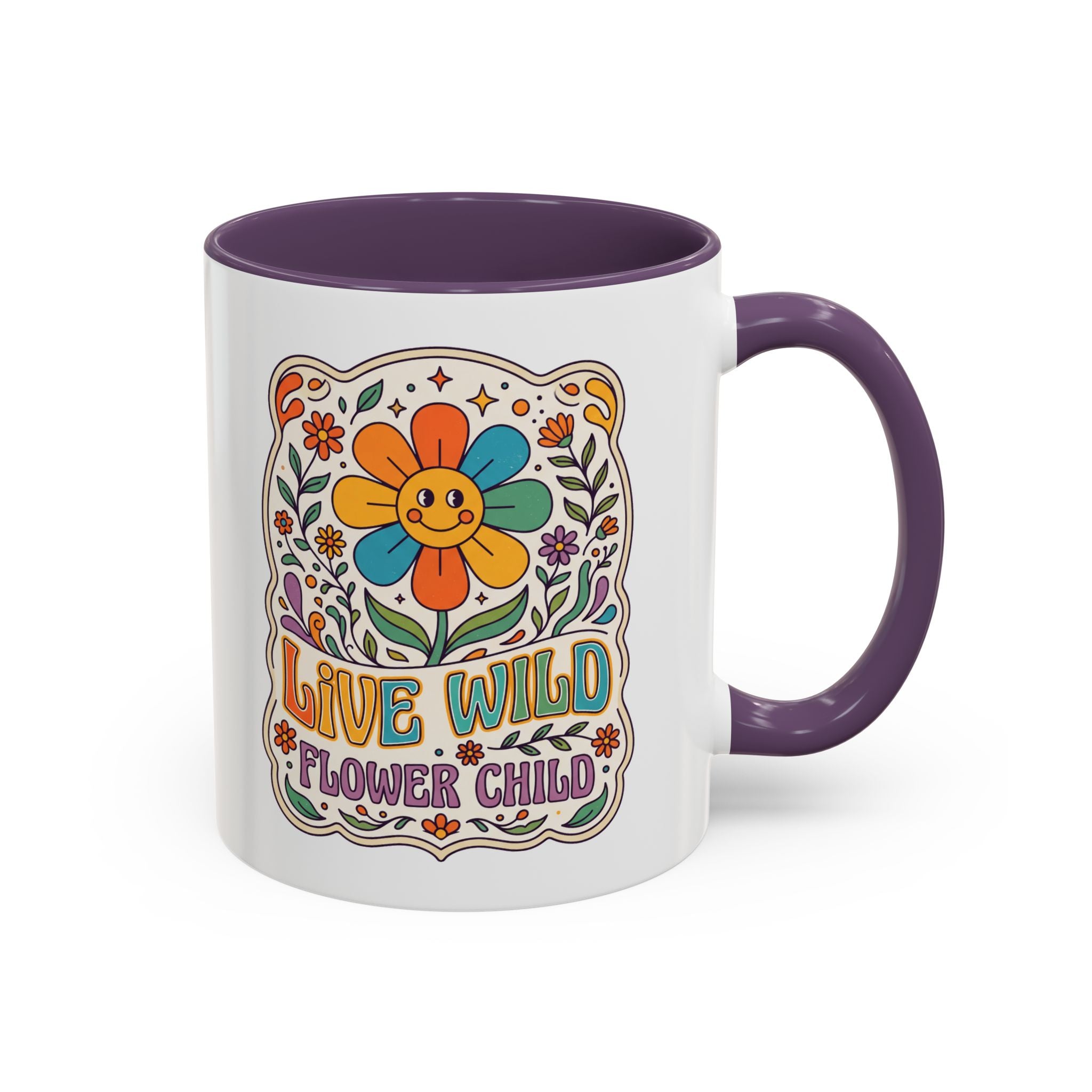 Live Wild Flower Child Kaffeetasse – Retro Floral Smiley Mug | musikworlds Artist Collection