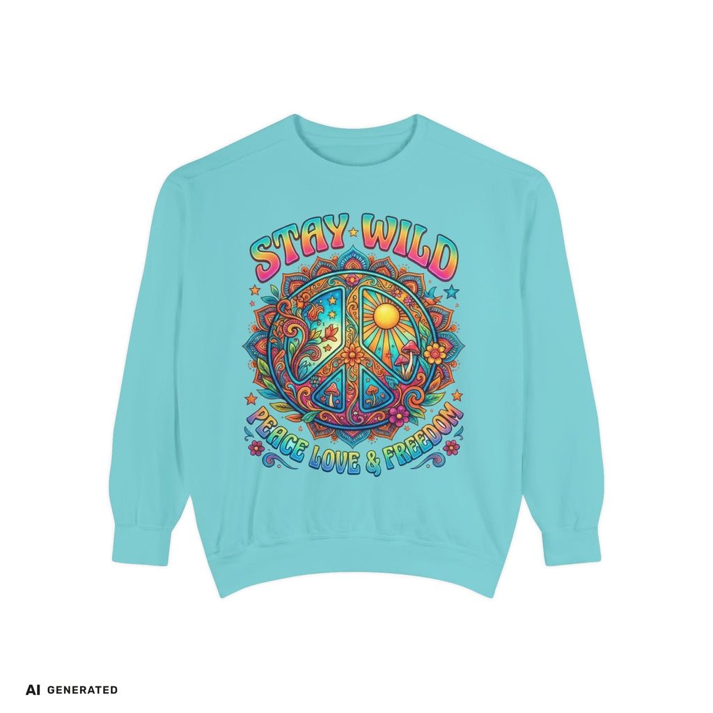 Stay Wild Peace Sign Sweatshirt – Retro Hippie Crewneck | musikworlds Artist Collection – AI GENERATED / KI-GENERIERT