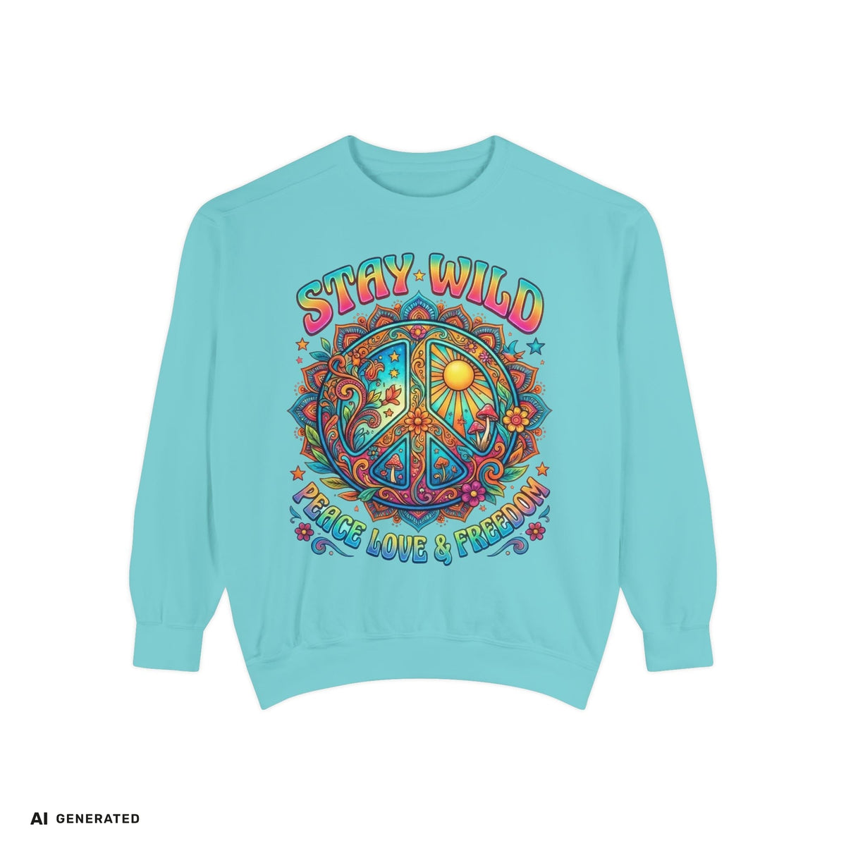 Stay Wild Peace Sign Sweatshirt – Retro Hippie Crewneck | musikworlds Artist Collection – AI GENERATED / KI-GENERIERT
