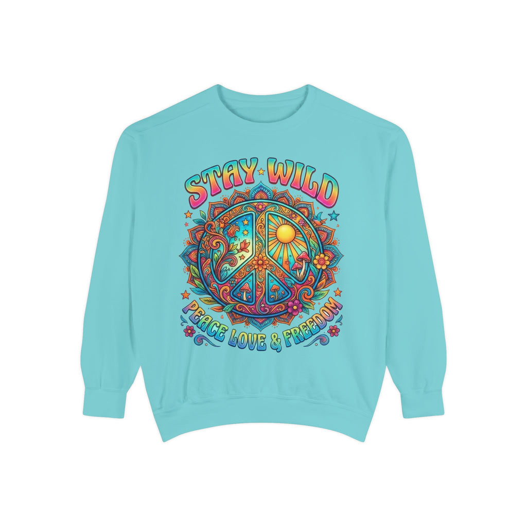 Stay Wild Peace Sign Sweatshirt — Retro Hippie Peace, Love & Freedom Crewneck