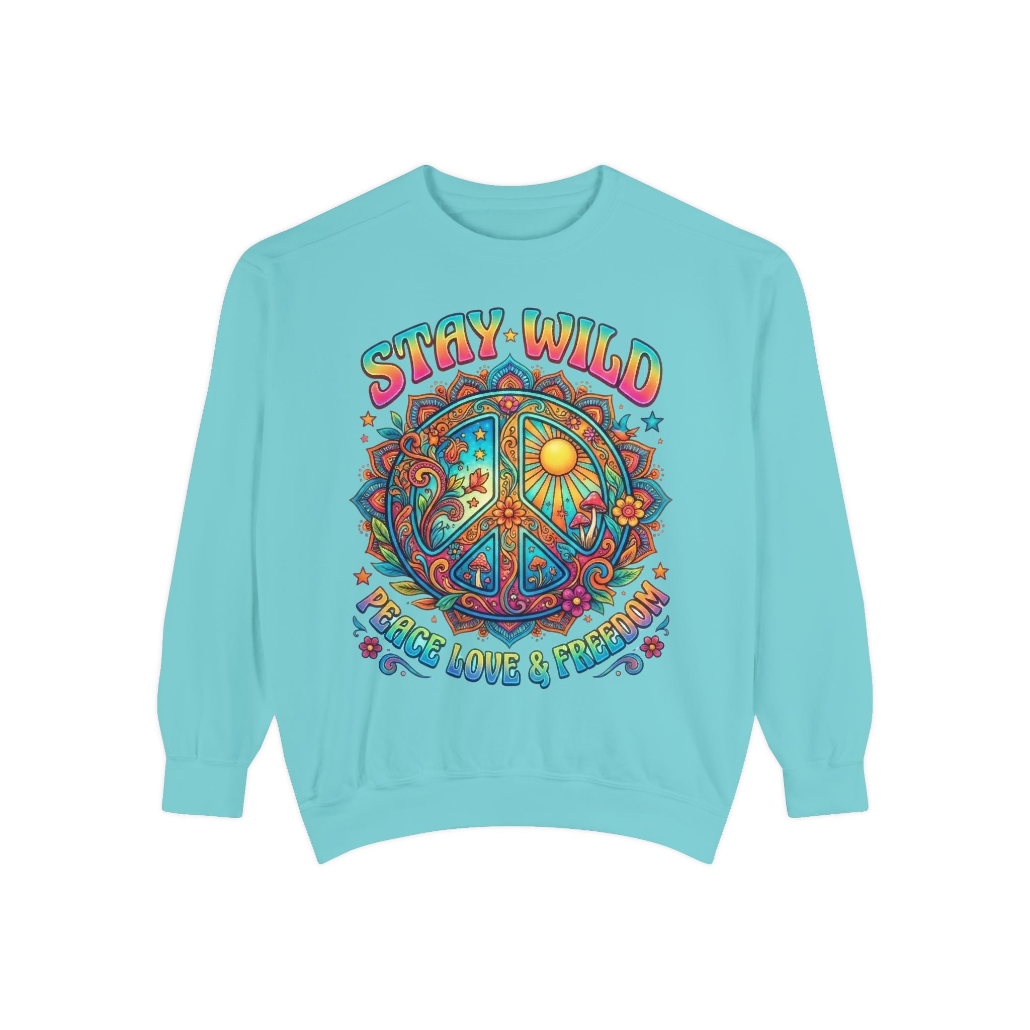 Stay Wild Peace Sign Sweatshirt — Retro Hippie Peace, Love & Freedom Crewneck