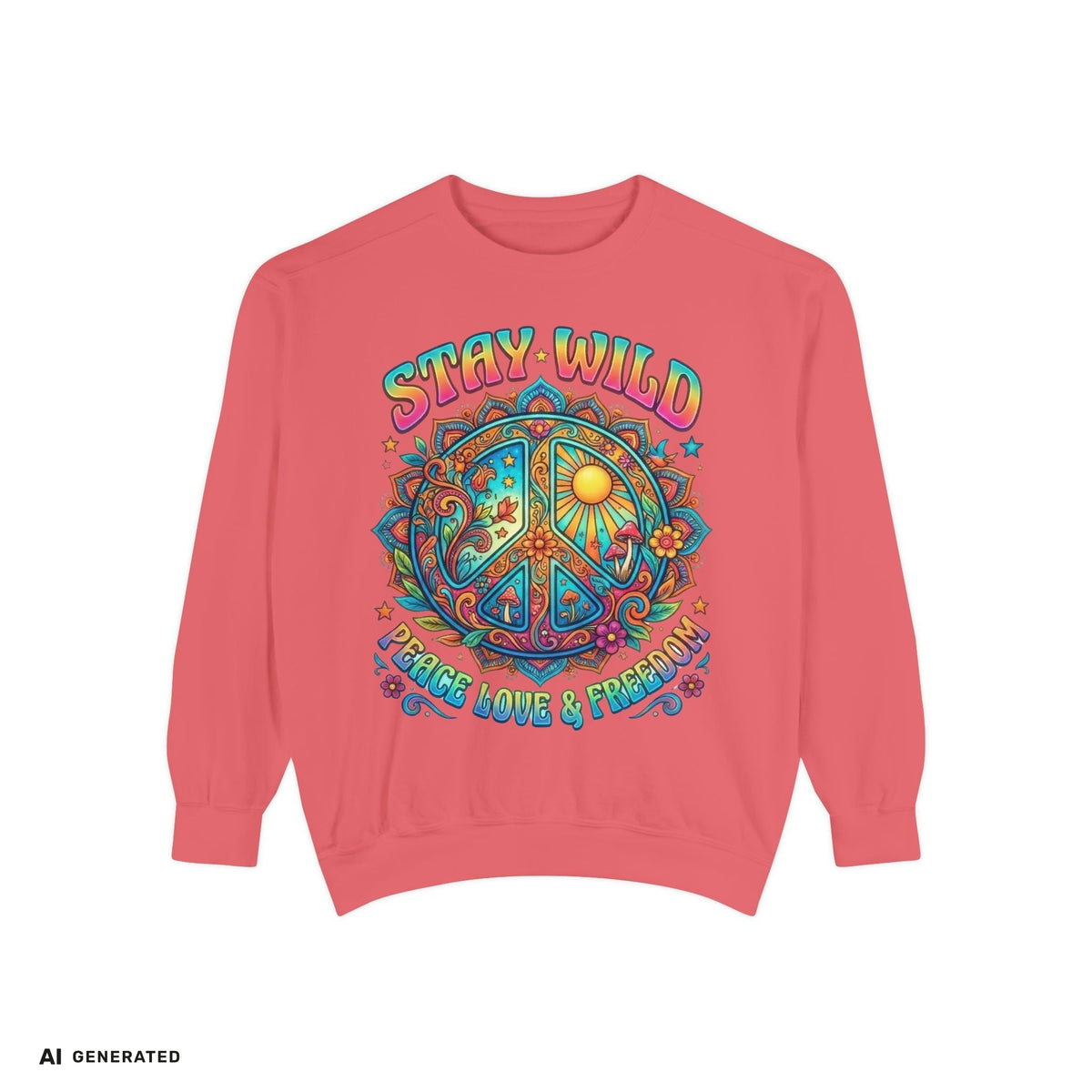 Stay Wild Peace Sign Sweatshirt – Retro Hippie Crewneck | musikworlds Artist Collection – AI GENERATED / KI-GENERIERT