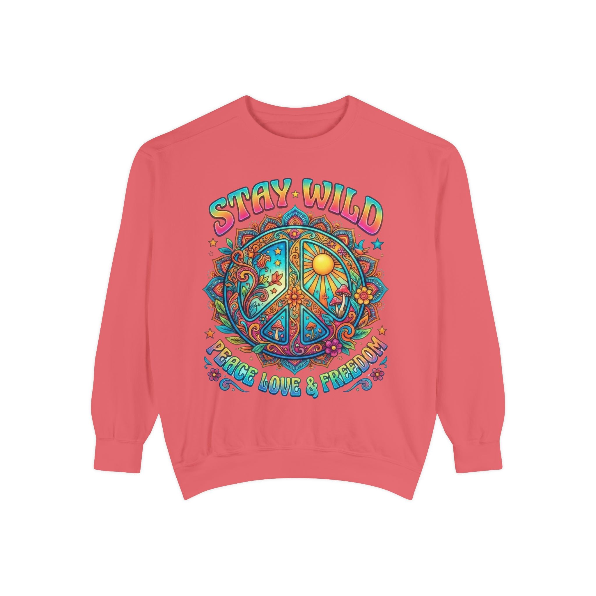 Stay Wild Peace Sign Sweatshirt — Retro Hippie Peace, Love & Freedom Crewneck