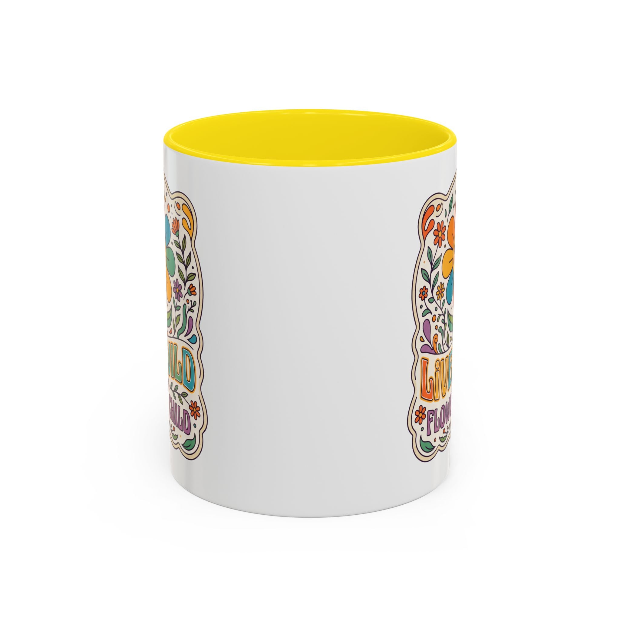 Live Wild Flower Child Coffee Mug – Retro Floral Smiley Design (11/15oz)