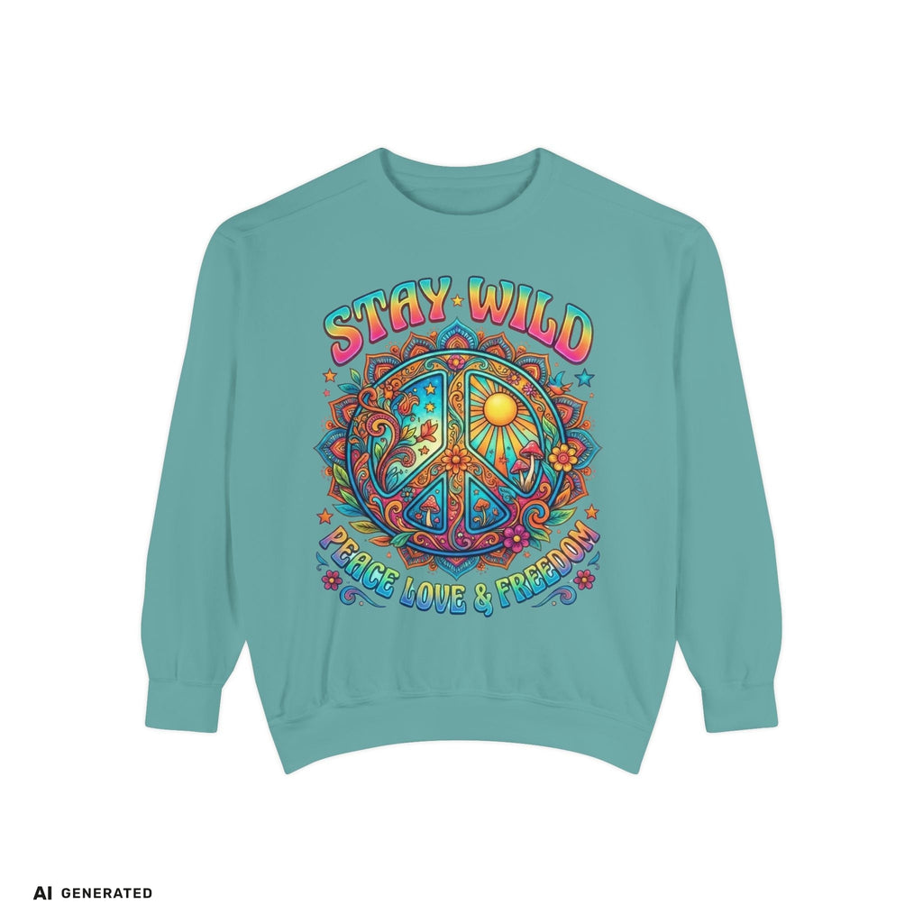 Stay Wild Peace Sign Sweatshirt – Retro Hippie Crewneck | musikworlds Artist Collection – AI GENERATED / KI-GENERIERT