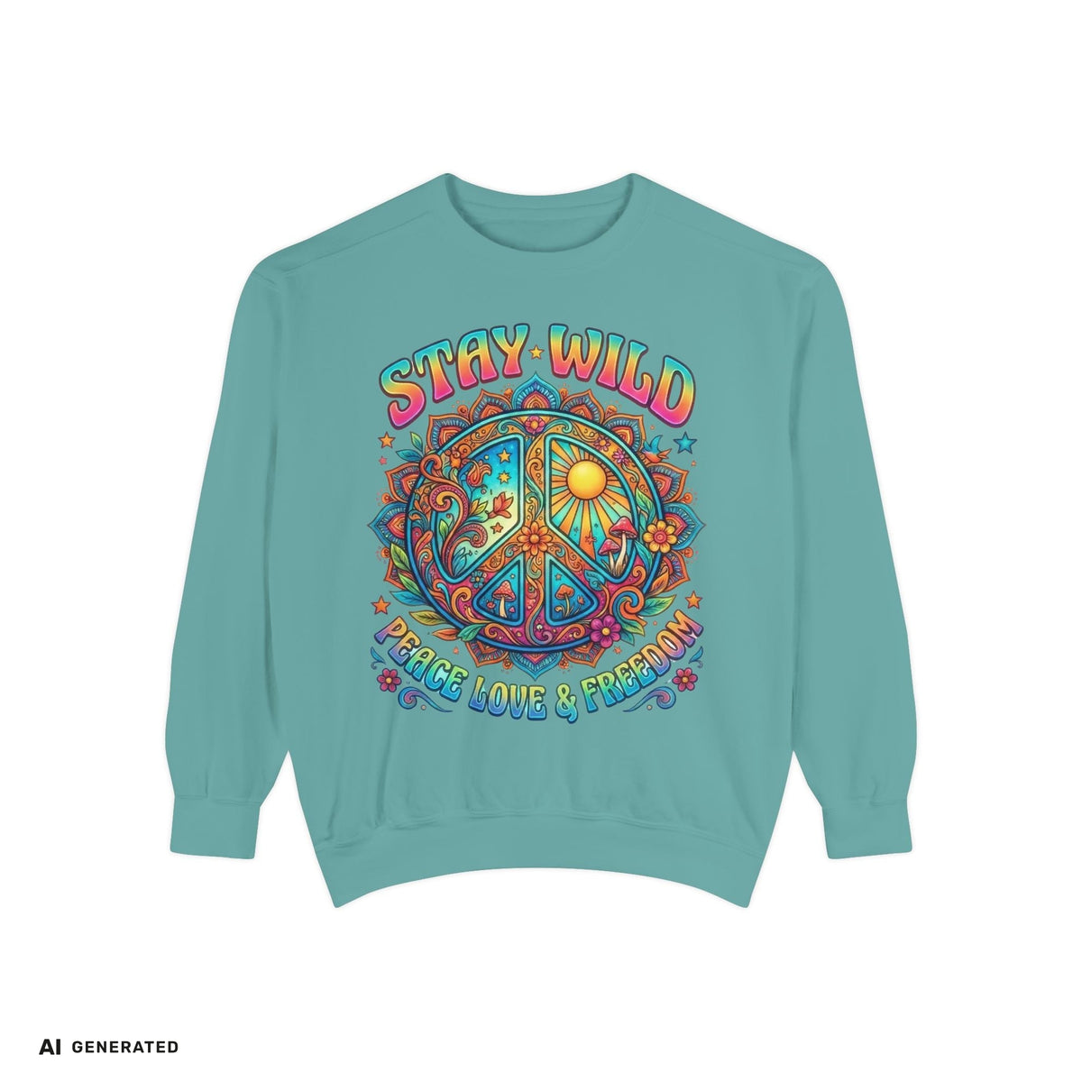 Stay Wild Peace Sign Sweatshirt – Retro Hippie Crewneck | musikworlds Artist Collection – AI GENERATED / KI-GENERIERT