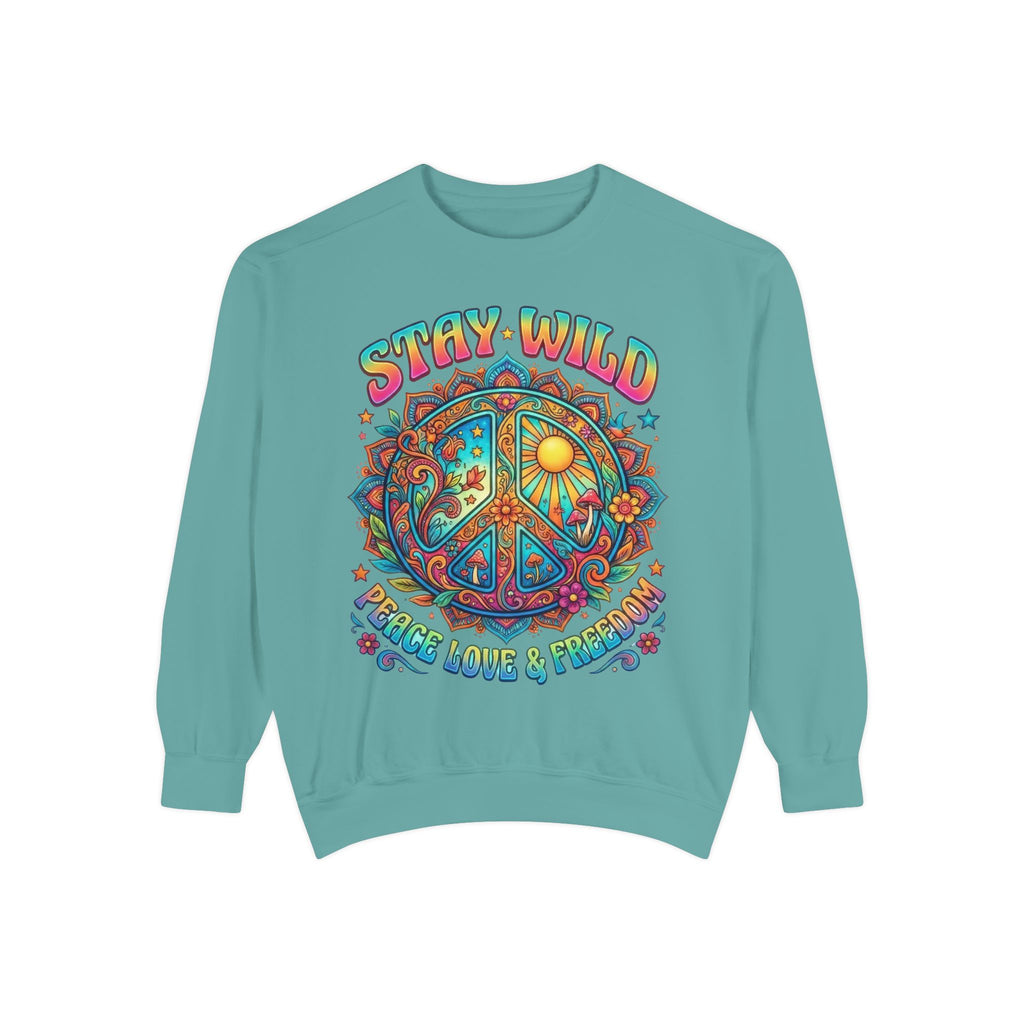 Stay Wild Peace Sign Sweatshirt — Retro Hippie Peace, Love & Freedom Crewneck