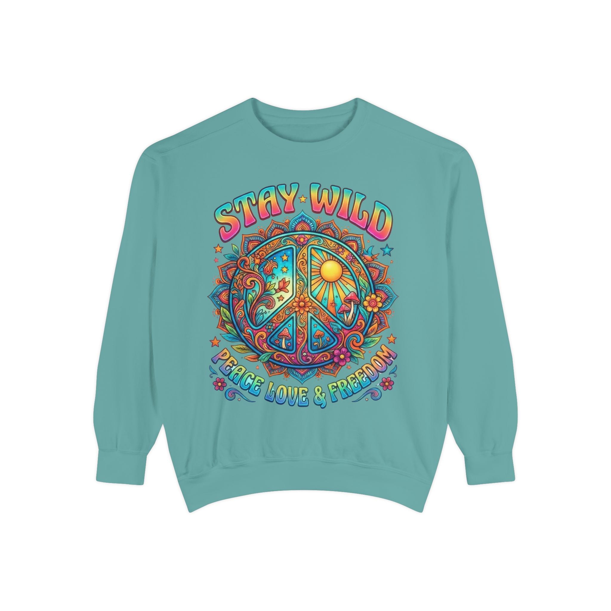 Stay Wild Peace Sign Sweatshirt — Retro Hippie Peace, Love & Freedom Crewneck