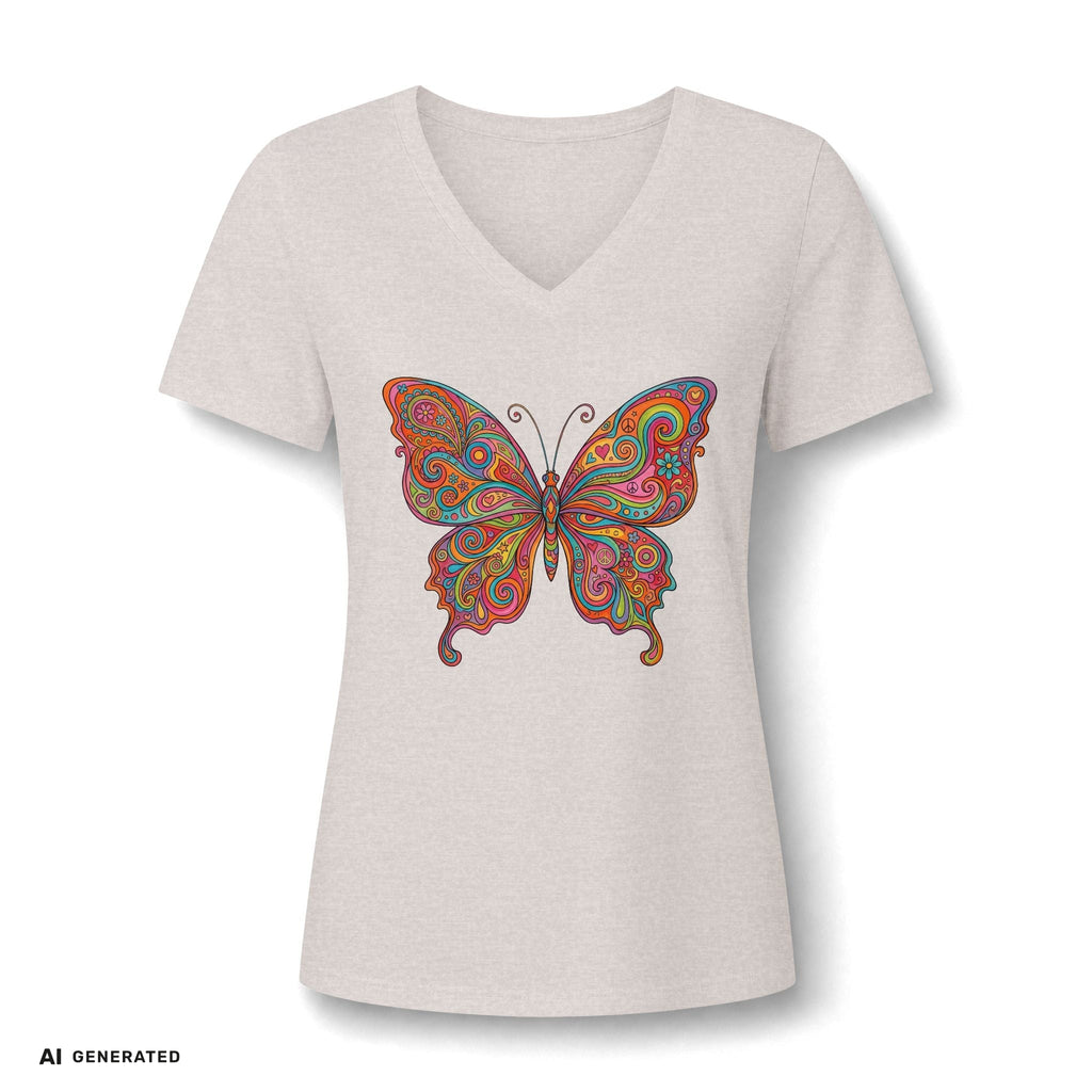 Butterfly Paisley V-Neck Tee – Buntes Boho Damen-Shirt | musikworlds Artist Collection – AI GENERATED / KI-GENERIERT
