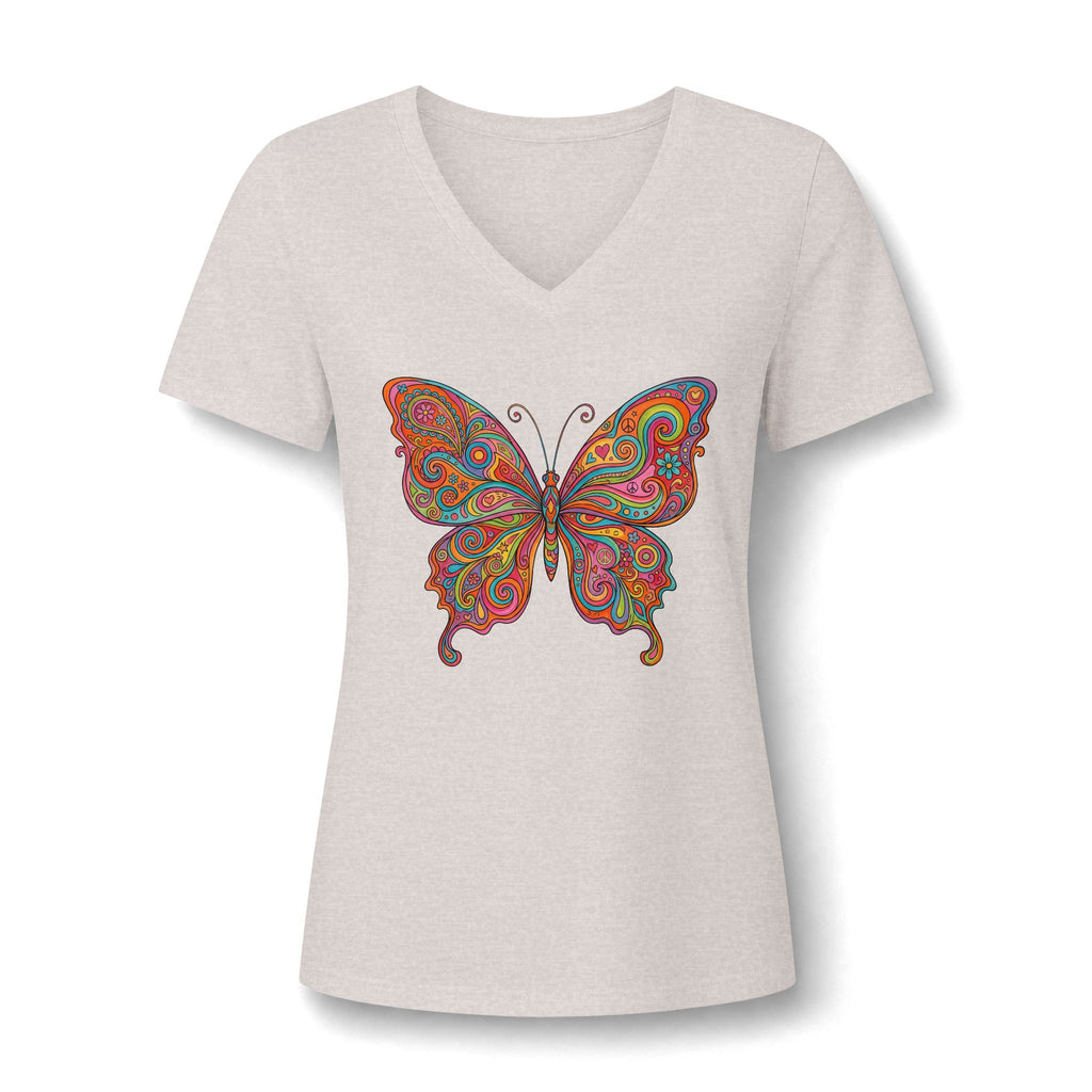 Butterfly Paisley V-Neck Tee – Buntes Boho Damen-Shirt | musikworlds Artist Collection