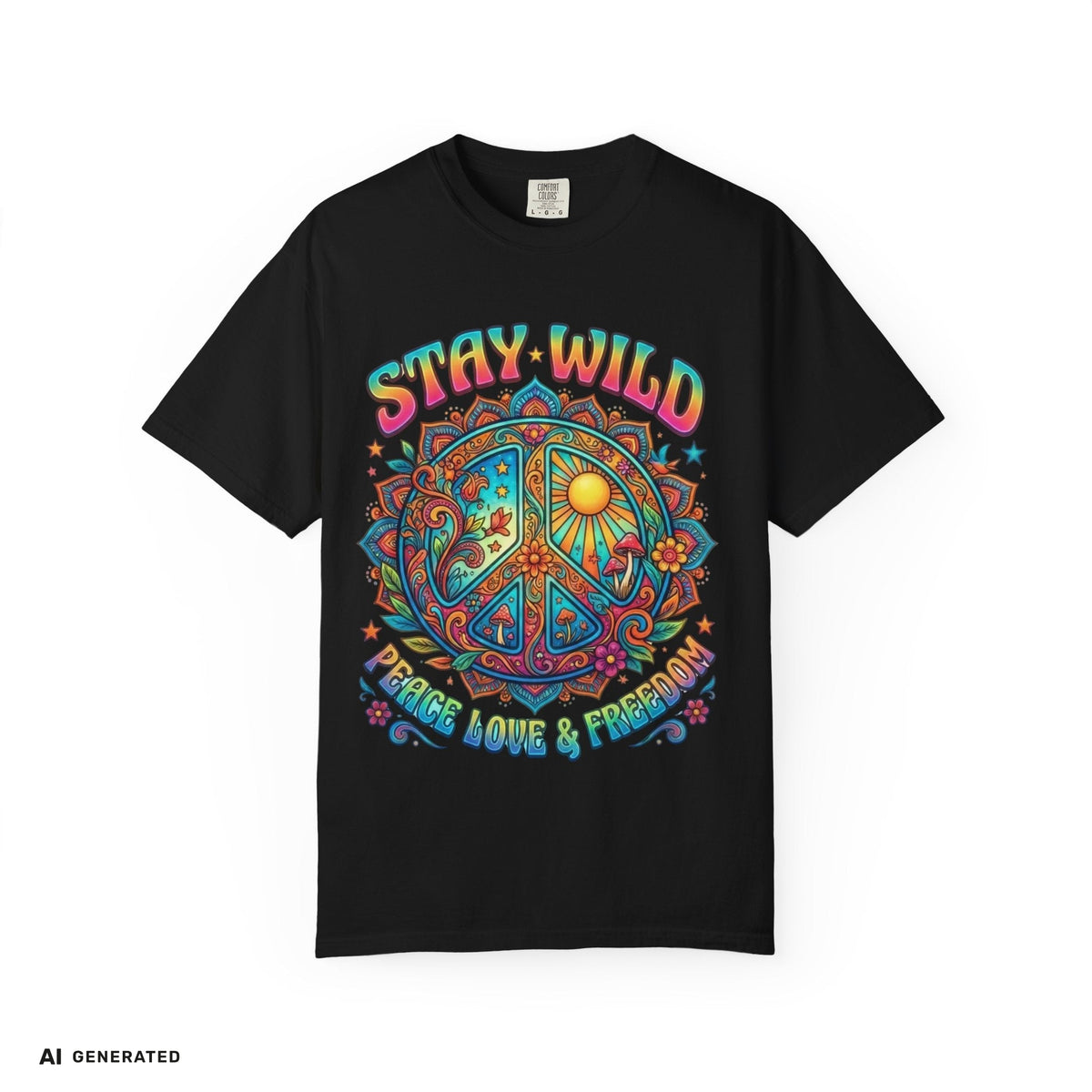 Stay Wild Peace Sign T-Shirt – Retro Psychedelic Tee | musikworlds Artist Collection – AI GENERATED / KI-GENERIERT