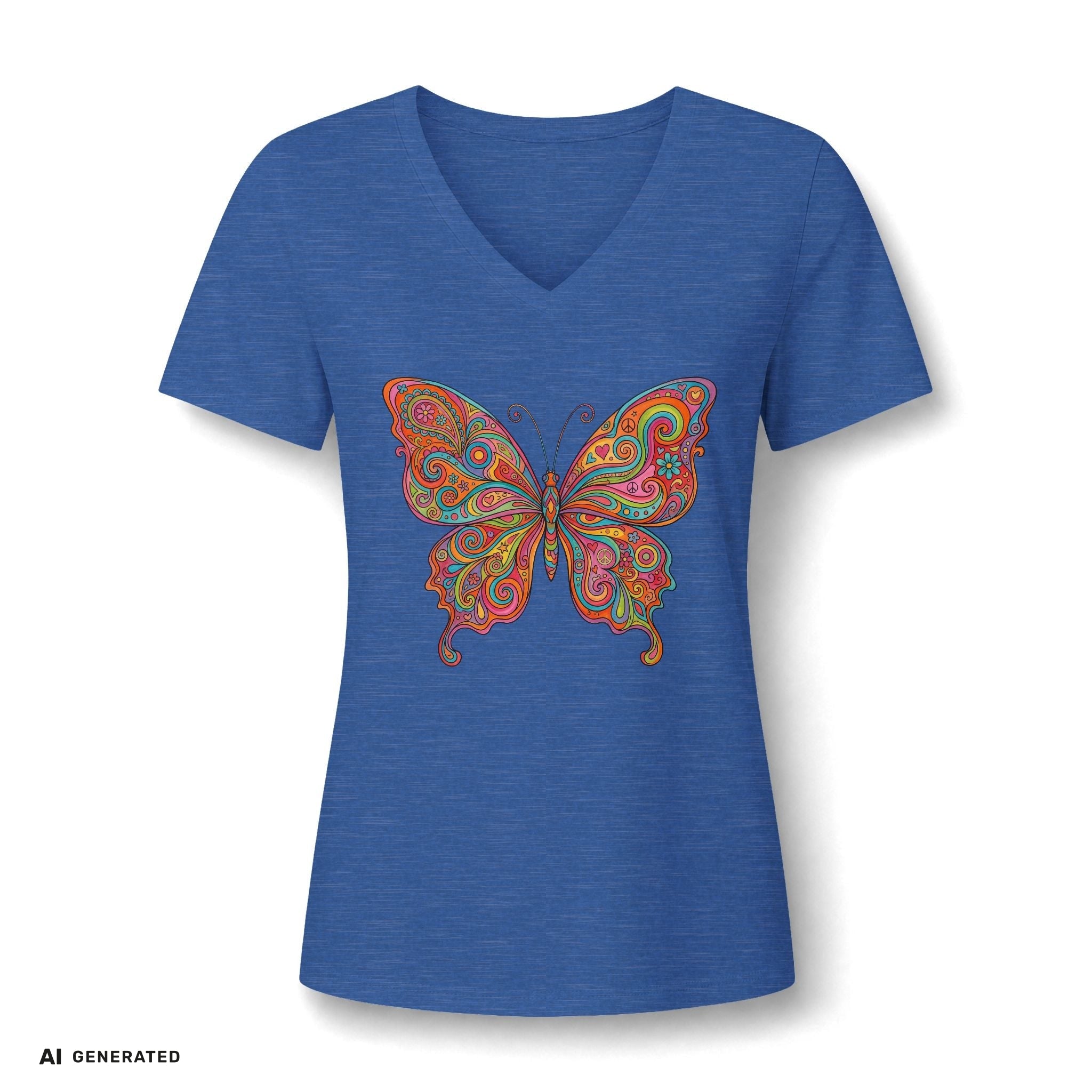 Butterfly Paisley V-Neck Tee – Buntes Boho Damen-Shirt | musikworlds Artist Collection – AI GENERATED / KI-GENERIERT