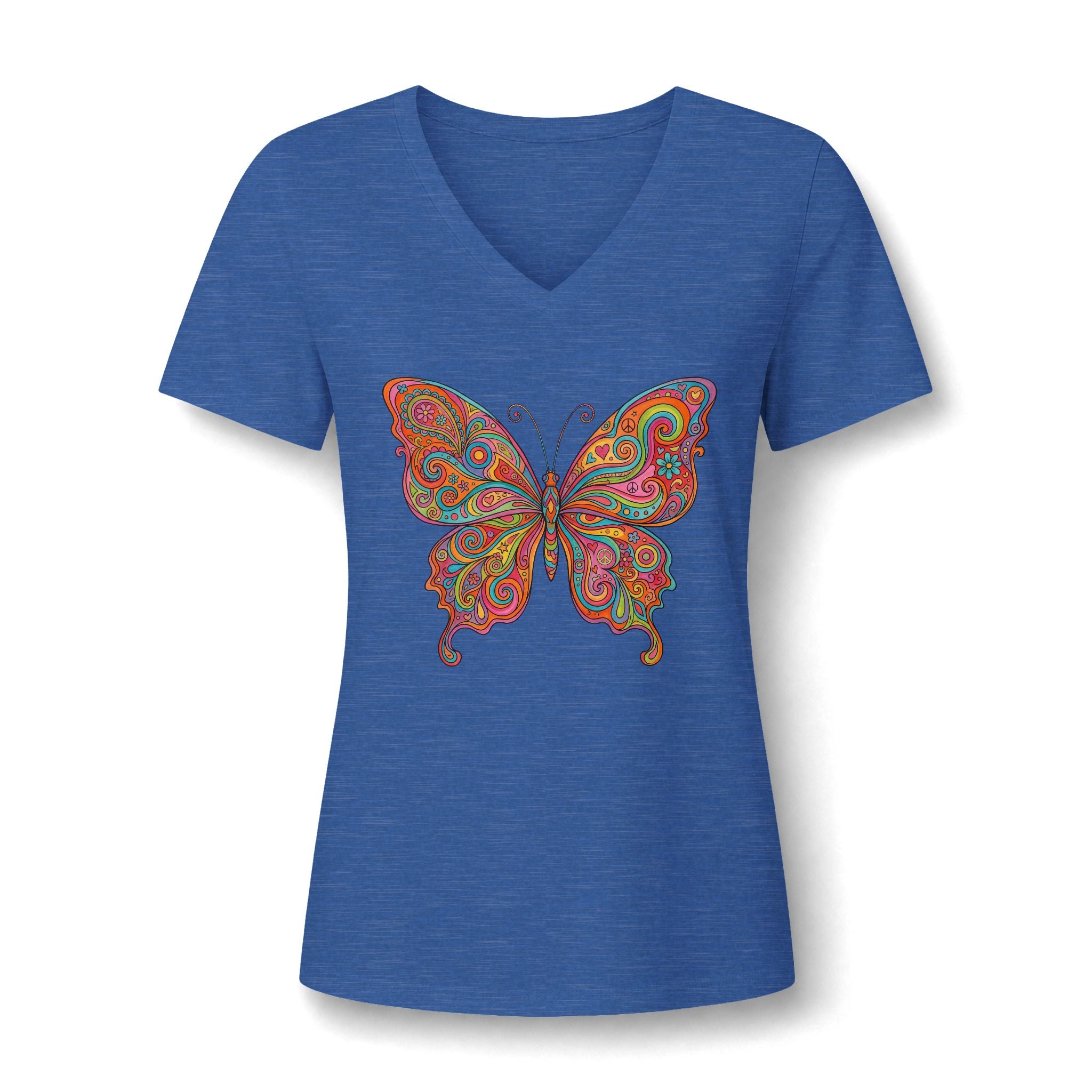 Butterfly Paisley V-Neck Tee – Buntes Boho Damen-Shirt | musikworlds Artist Collection
