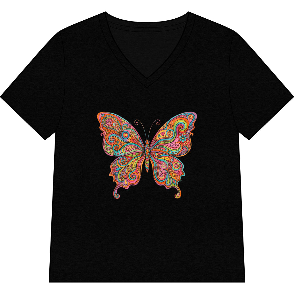 Butterfly Paisley V-Neck Tee — Colorful Boho Floral Graphic for Women
