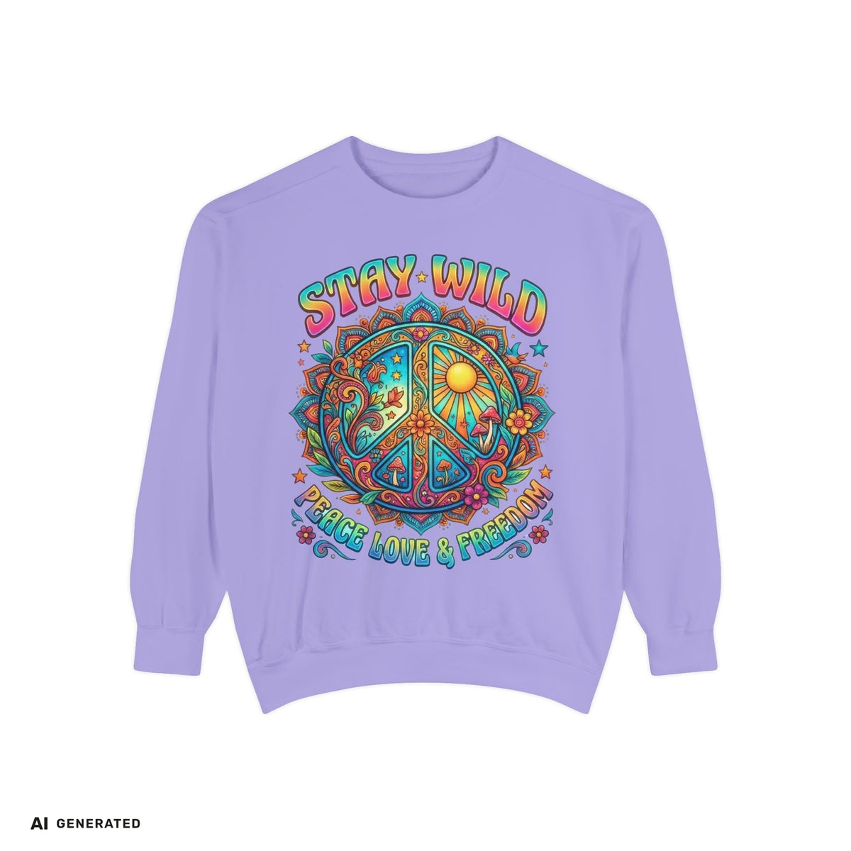 Stay Wild Peace Sign Sweatshirt – Retro Hippie Crewneck | musikworlds Artist Collection – AI GENERATED / KI-GENERIERT