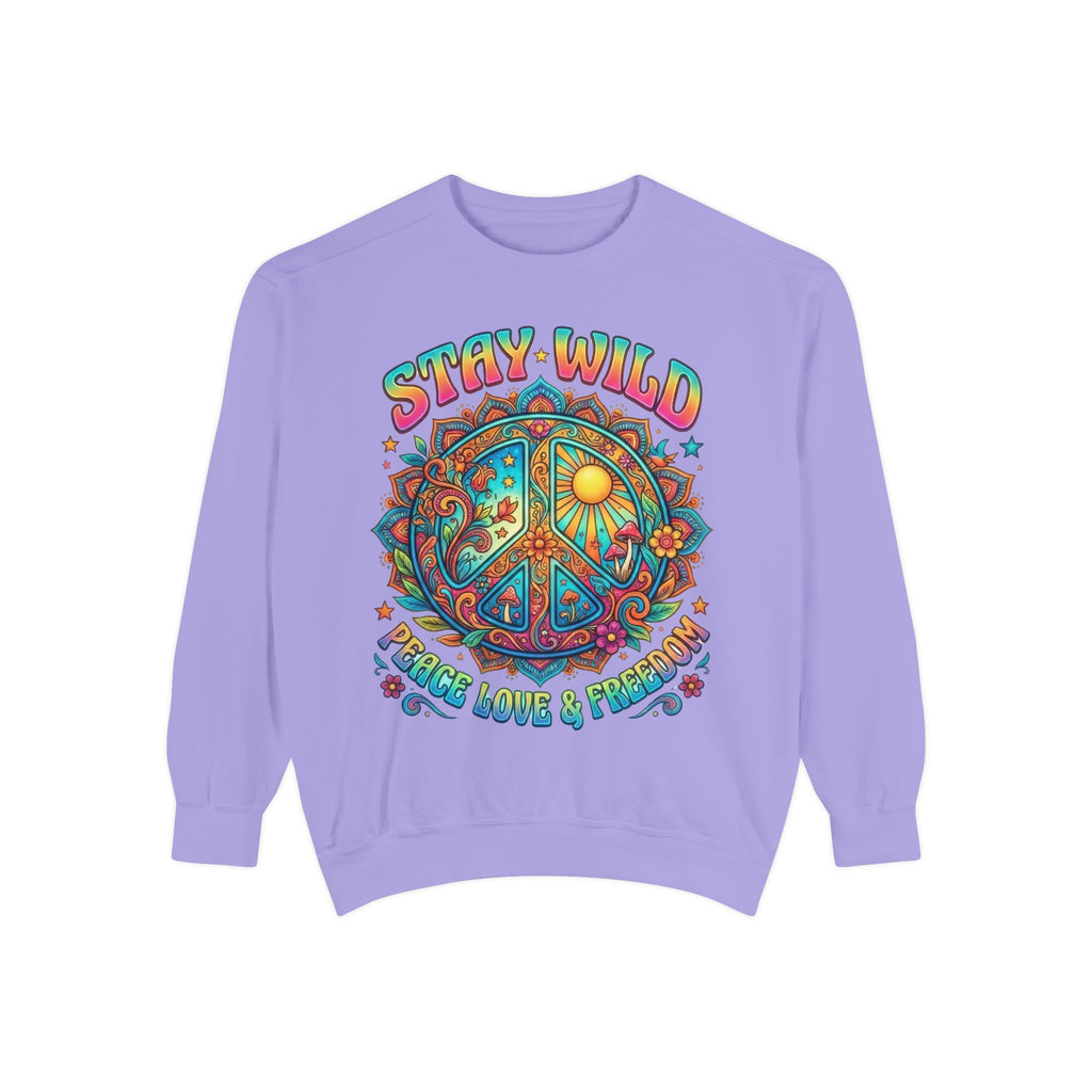 Stay Wild Peace Sign Sweatshirt — Retro Hippie Peace, Love & Freedom Crewneck
