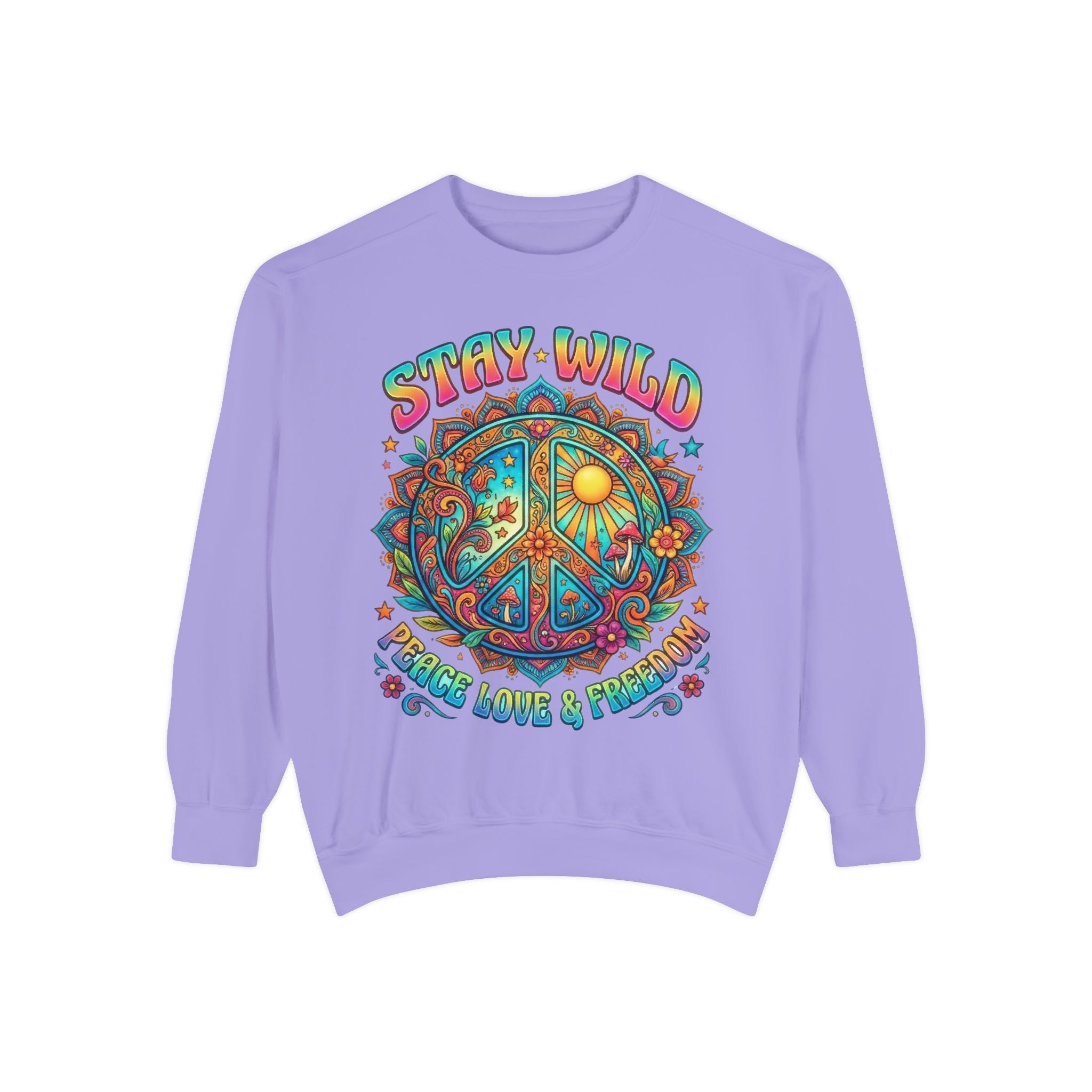Stay Wild Peace Sign Sweatshirt — Retro Hippie Peace, Love & Freedom Crewneck