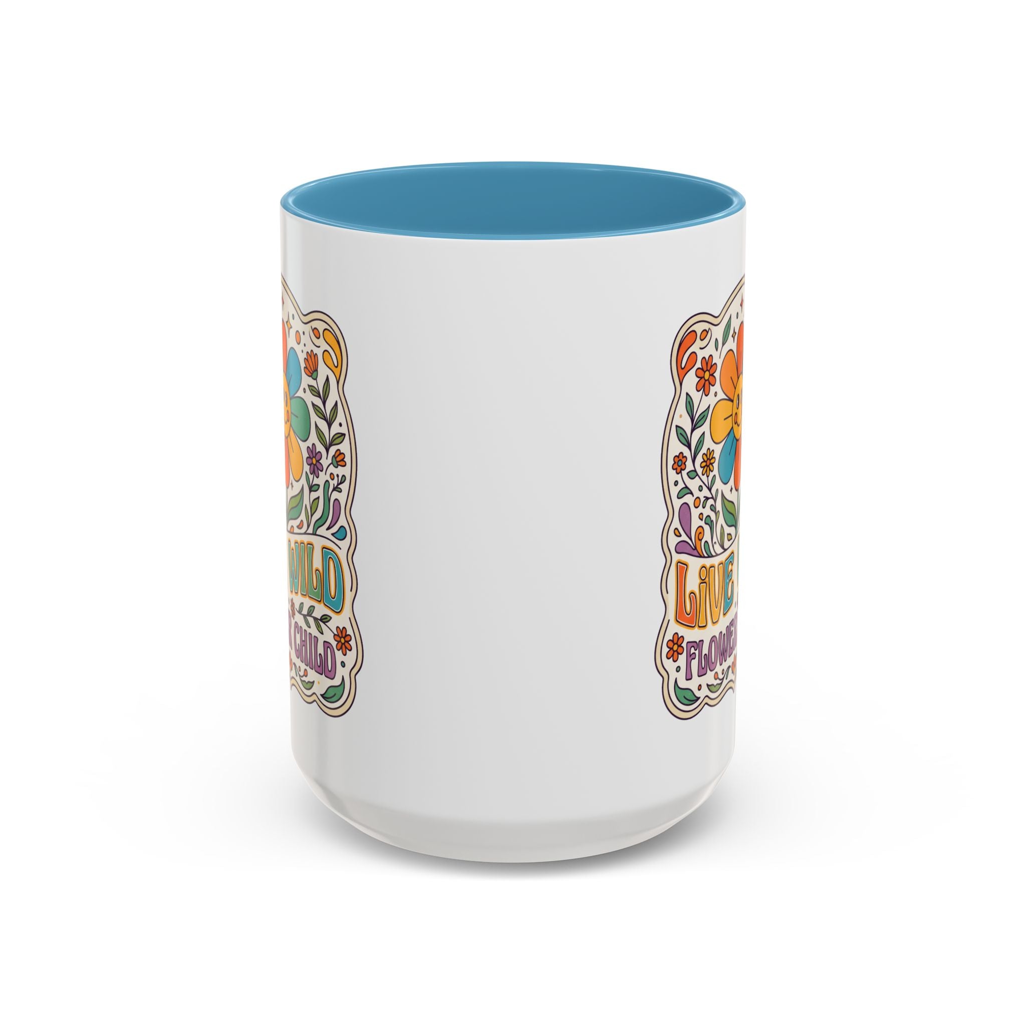 Live Wild Flower Child Coffee Mug – Retro Floral Smiley Design (11/15oz)
