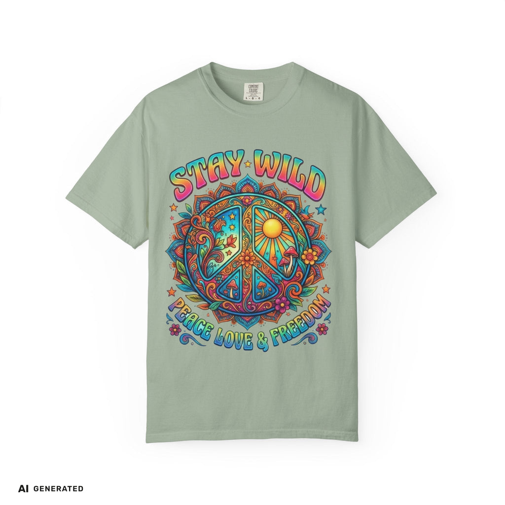 Stay Wild Peace Sign T-Shirt – Retro Psychedelic Tee | musikworlds Artist Collection – AI GENERATED / KI-GENERIERT