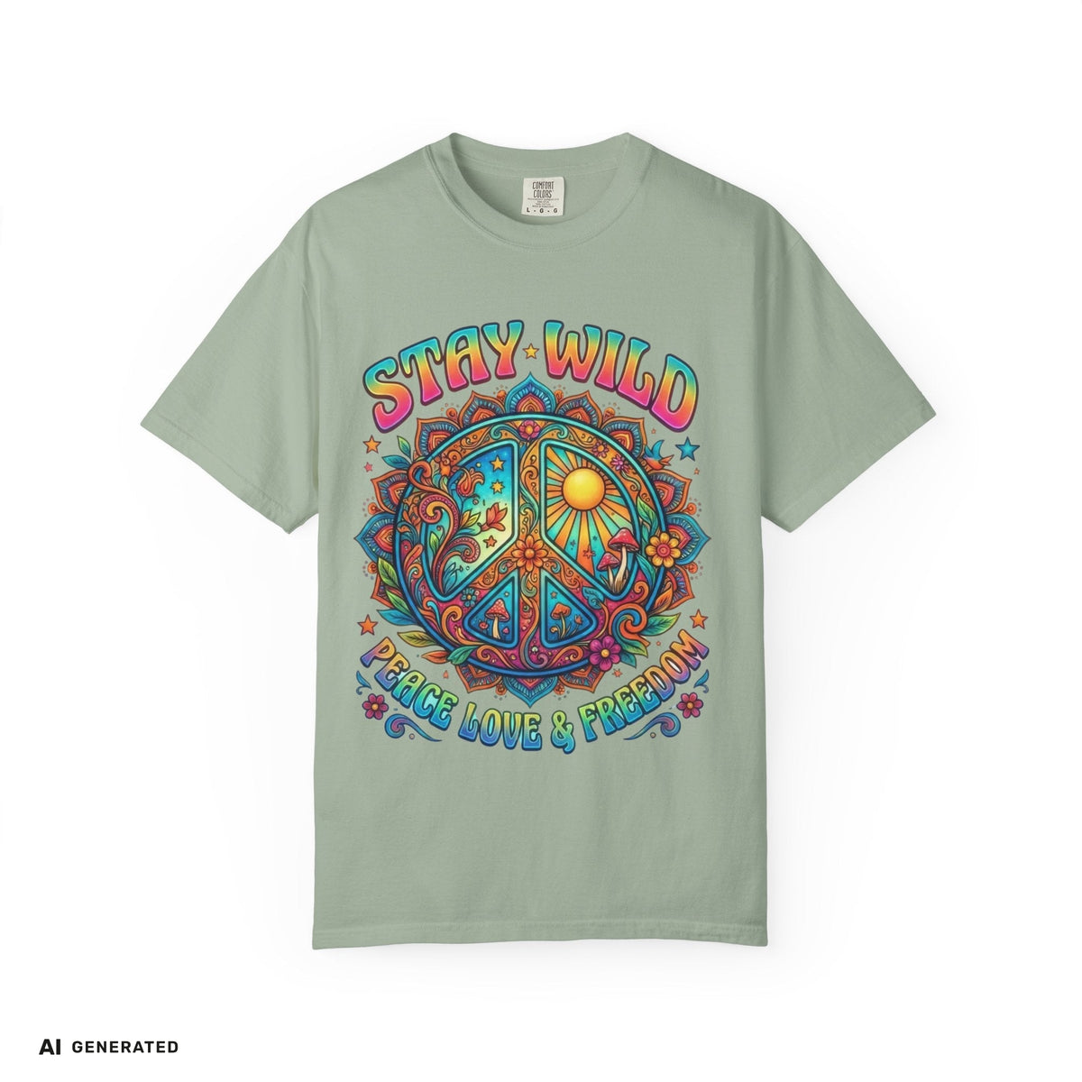Stay Wild Peace Sign T-Shirt – Retro Psychedelic Tee | musikworlds Artist Collection – AI GENERATED / KI-GENERIERT