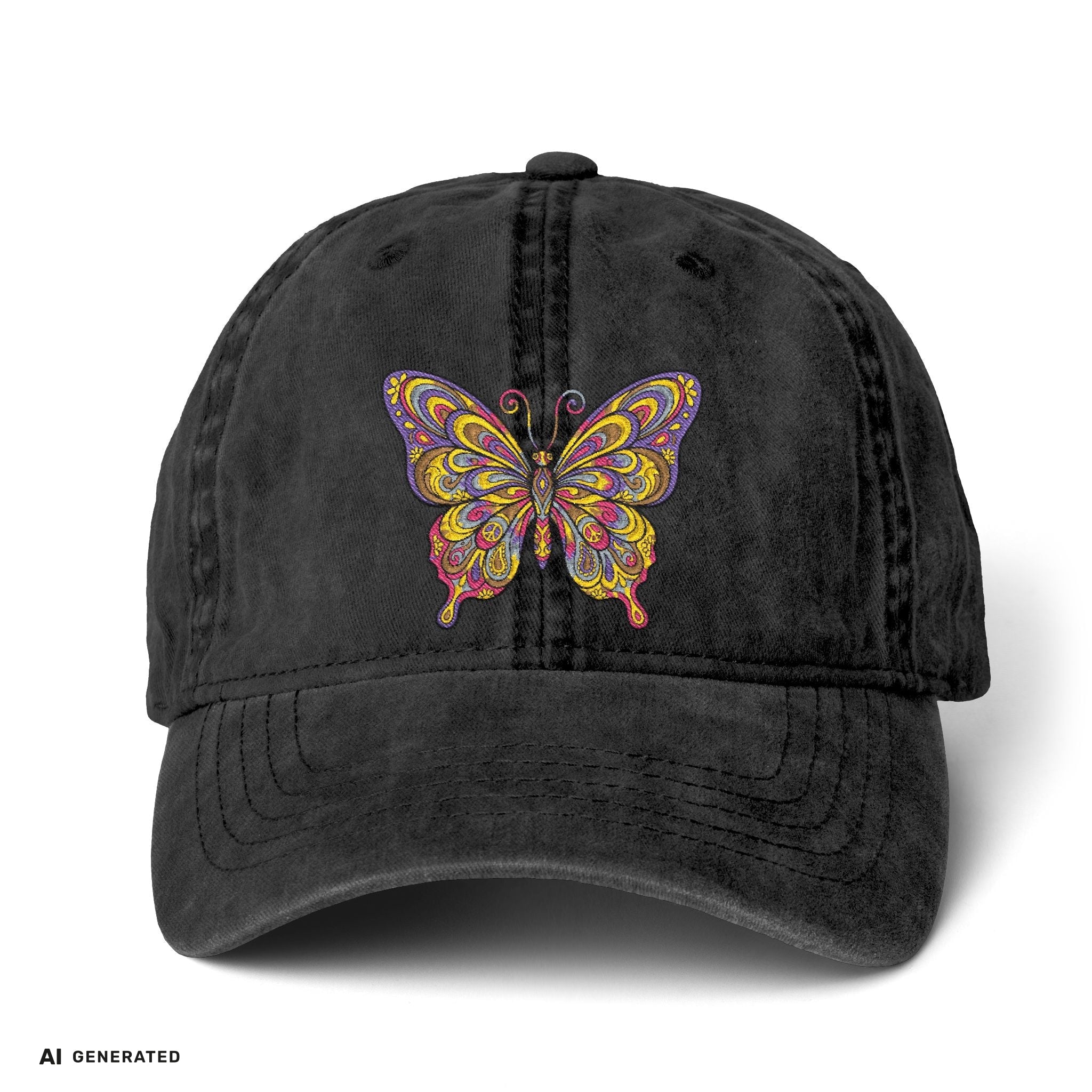 Vintage Damen Cap Schmetterling – Verstellbare Boho-Mütze | musikworlds Artist Collection – AI GENERATED / KI-GENERIERT