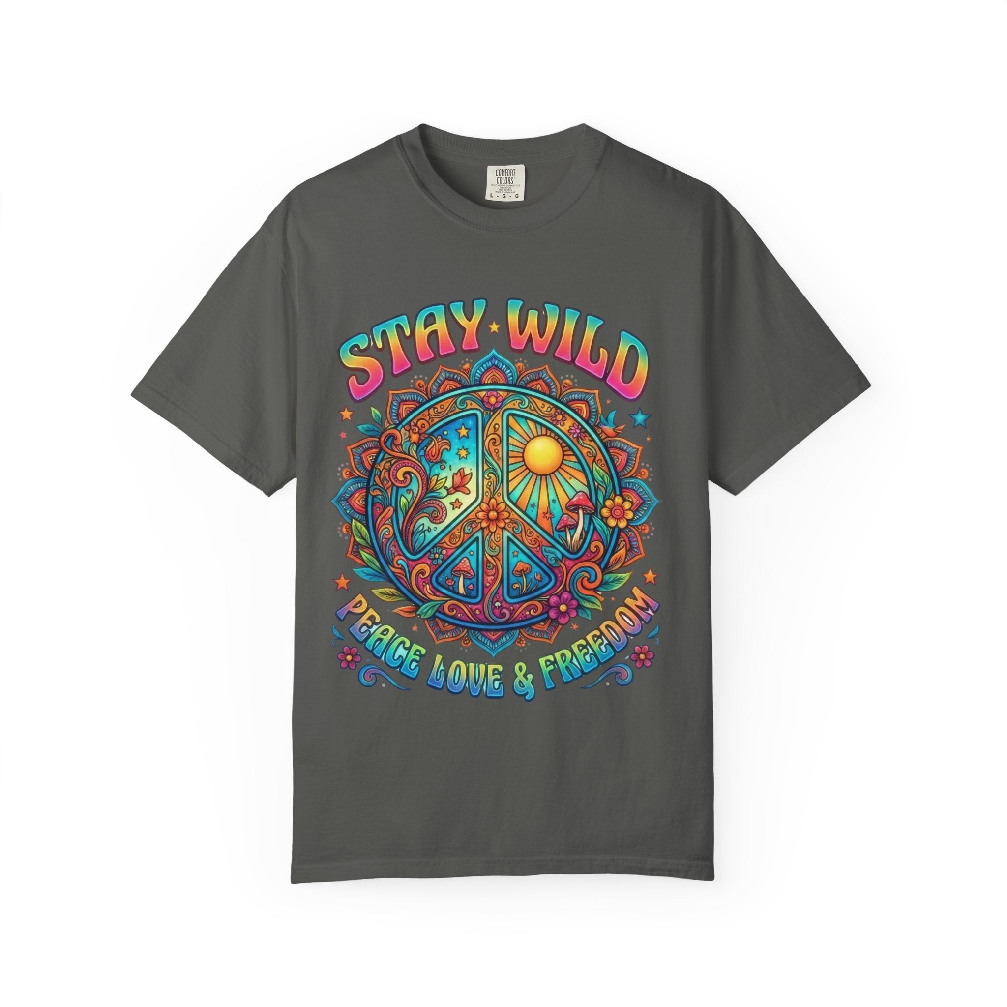 Stay Wild Peace Sign T-Shirt — Retro Psychedelic Love & Freedom Tee
