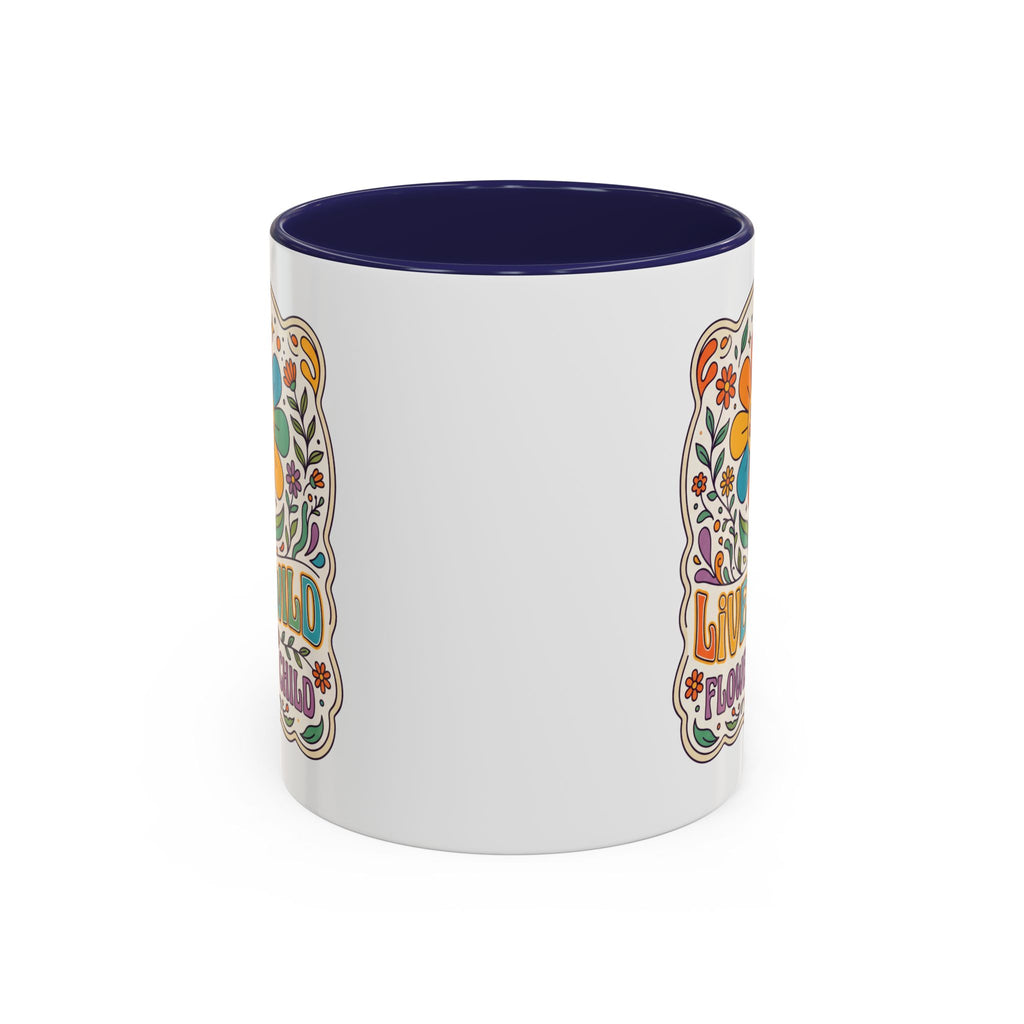 Live Wild Flower Child Coffee Mug – Retro Floral Smiley Design (11/15oz)